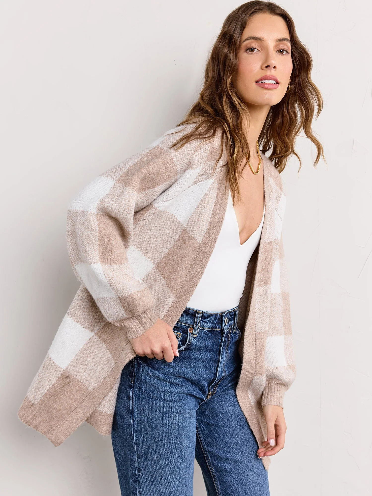 Dreamers Long-Sleeve Gingham Melange Cardigan - Brands We Love - Image 2