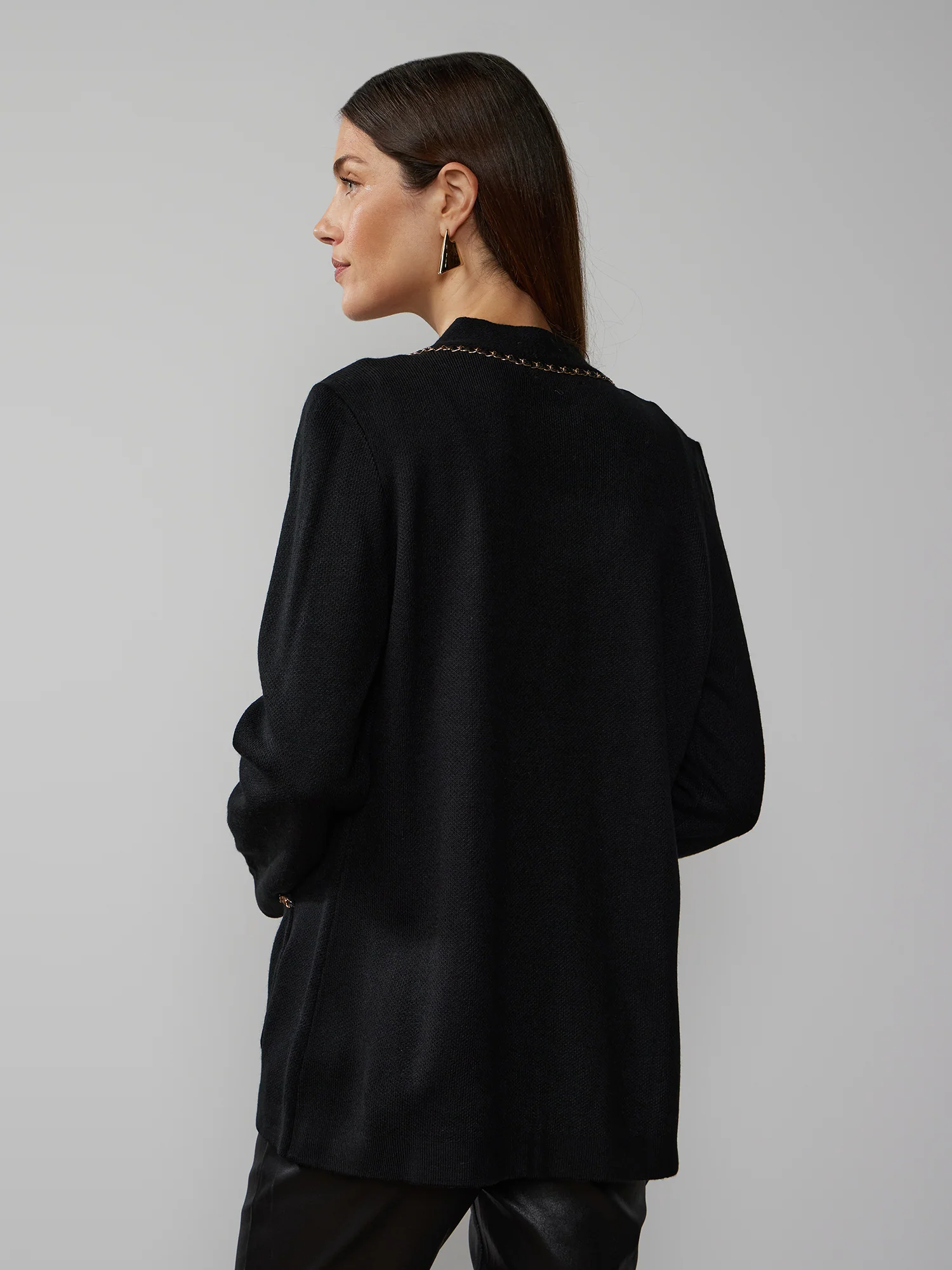 Long Sleeve Gold Chain Trim Cardigan - Image 3