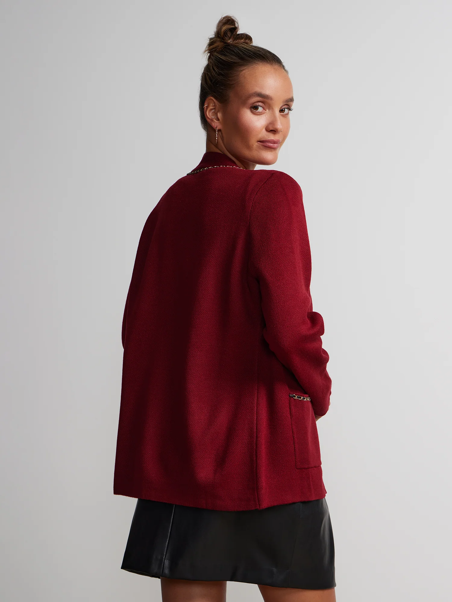 Long Sleeve Gold Chain Trim Cardigan - Image 7
