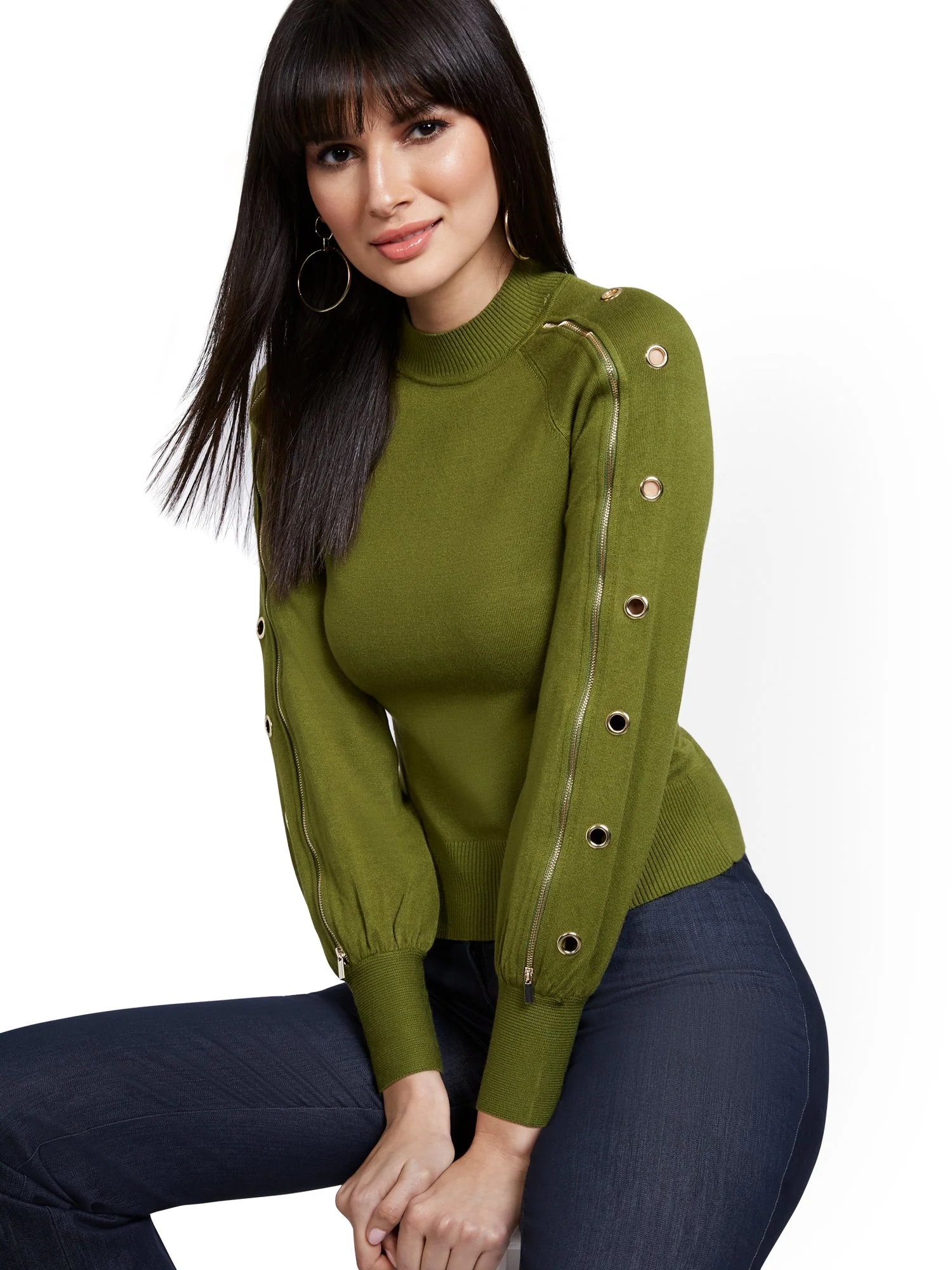 Long-Sleeve Grommet Sweater - Image 6