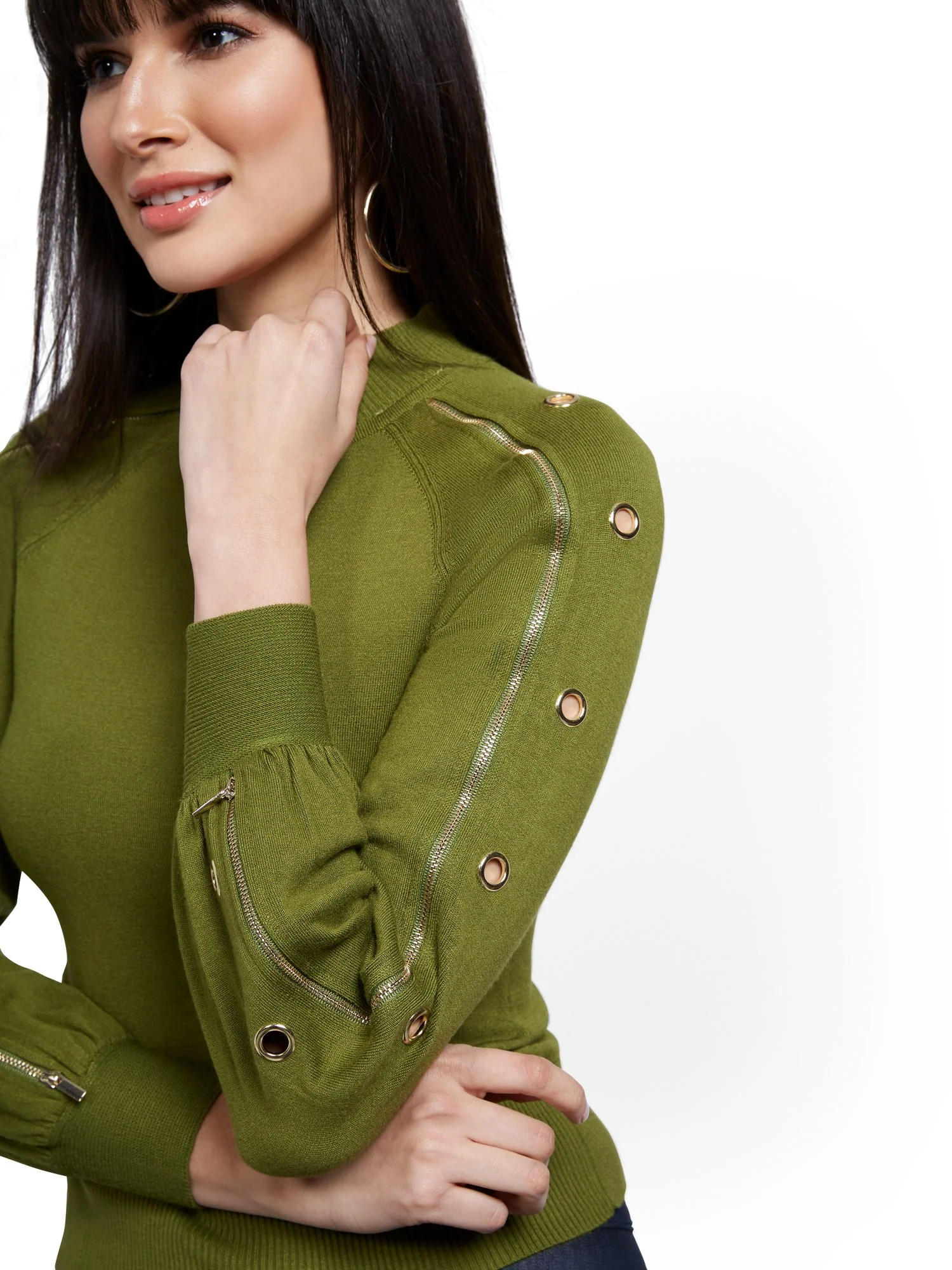 Long-Sleeve Grommet Sweater - Image 7