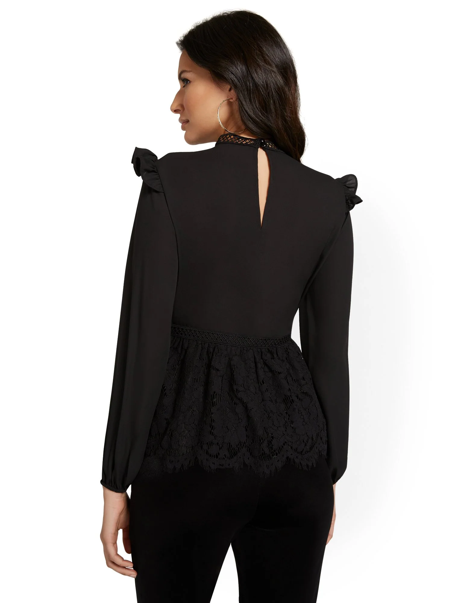 Long-Sleeve Lace Peplum Blouse - Image 3