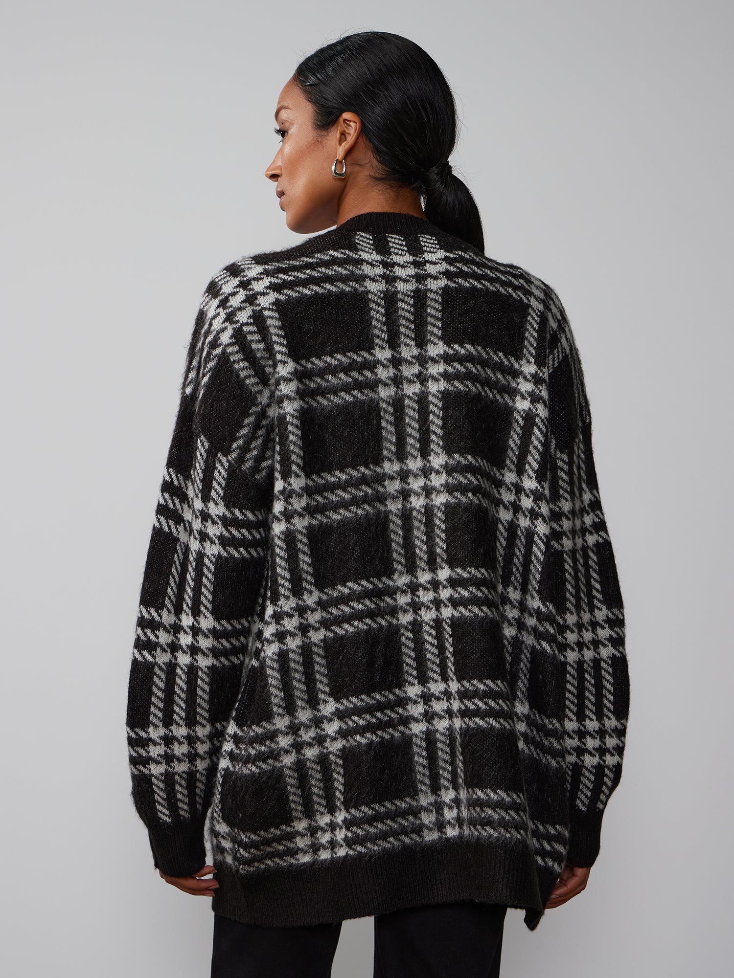 Long Sleeve Open Front Plaid Cardigan - Image 3