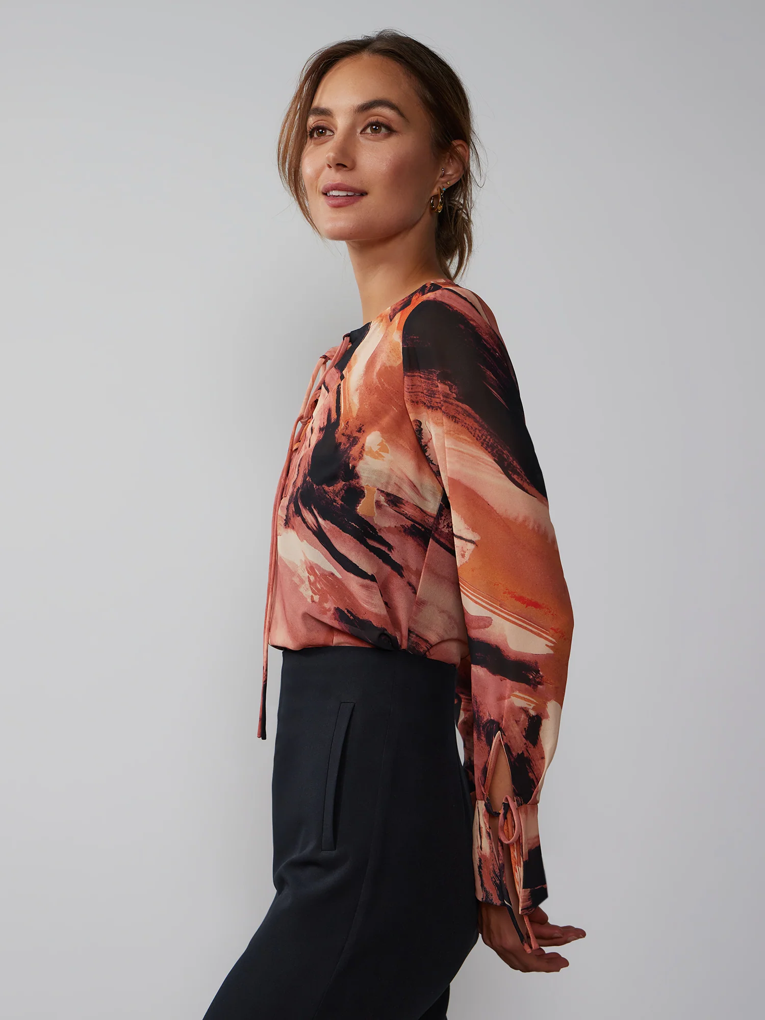 Long Sleeve Printed Chiffon Blouse - Image 2