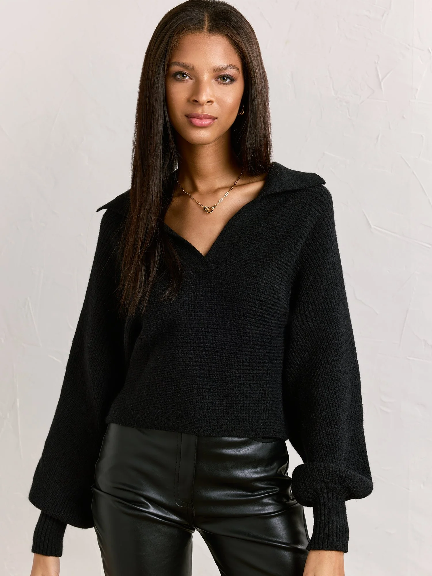 Long-Sleeve Rib Knit Polo Pullover - In The Beginning - Image 2