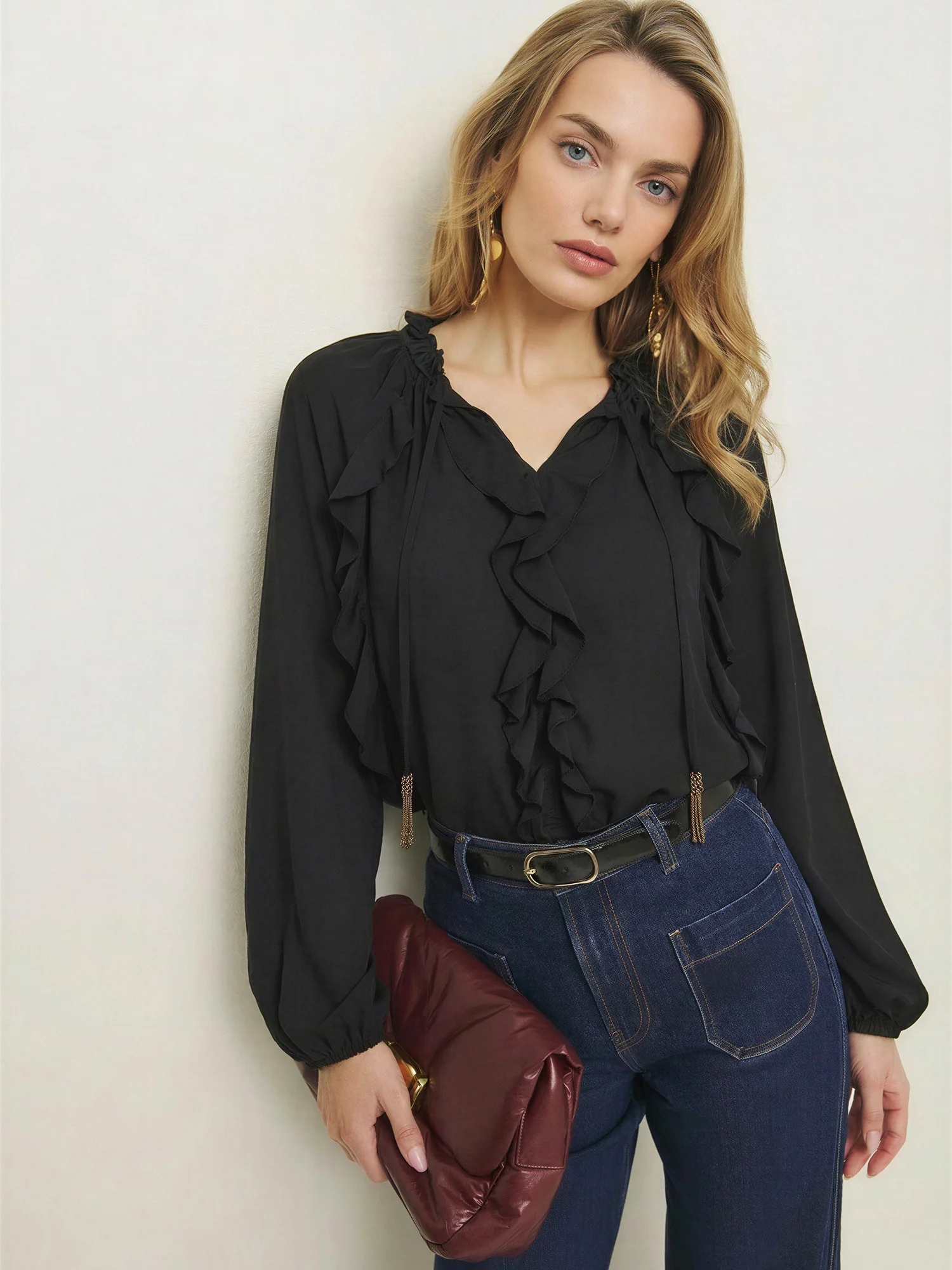 Long Sleeve Ruffle Detail Blouse