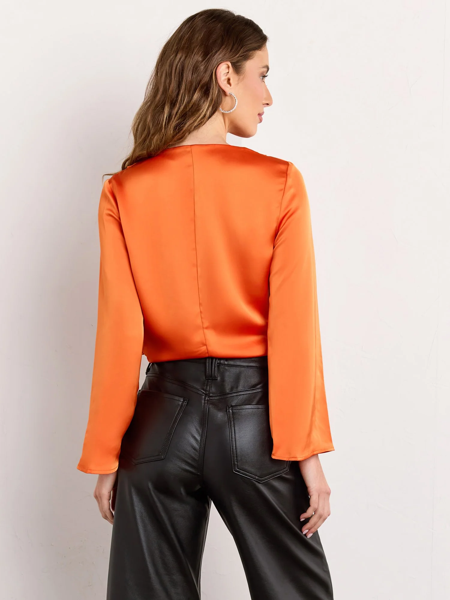 Long Sleeve Satin Draped Blouse - Luxy USA - Image 11