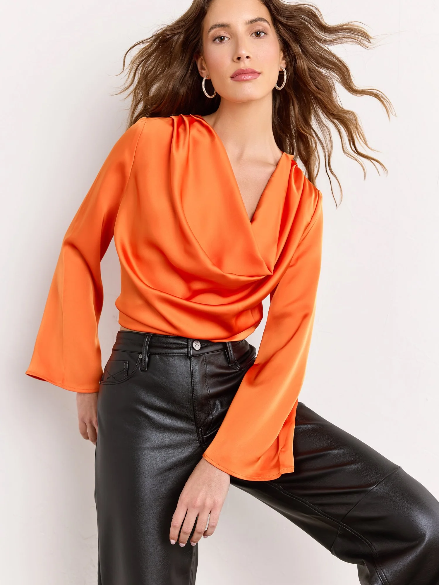 Long Sleeve Satin Draped Blouse - Luxy USA - Image 8