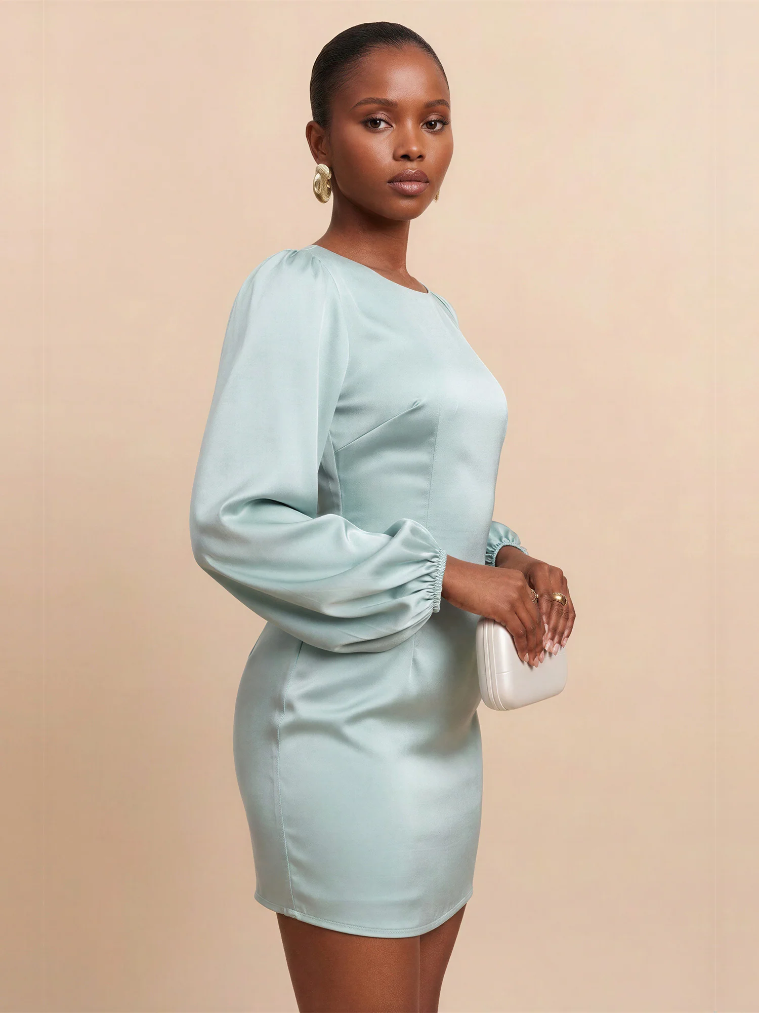 Long Sleeve Satin Mini Dress - Image 5