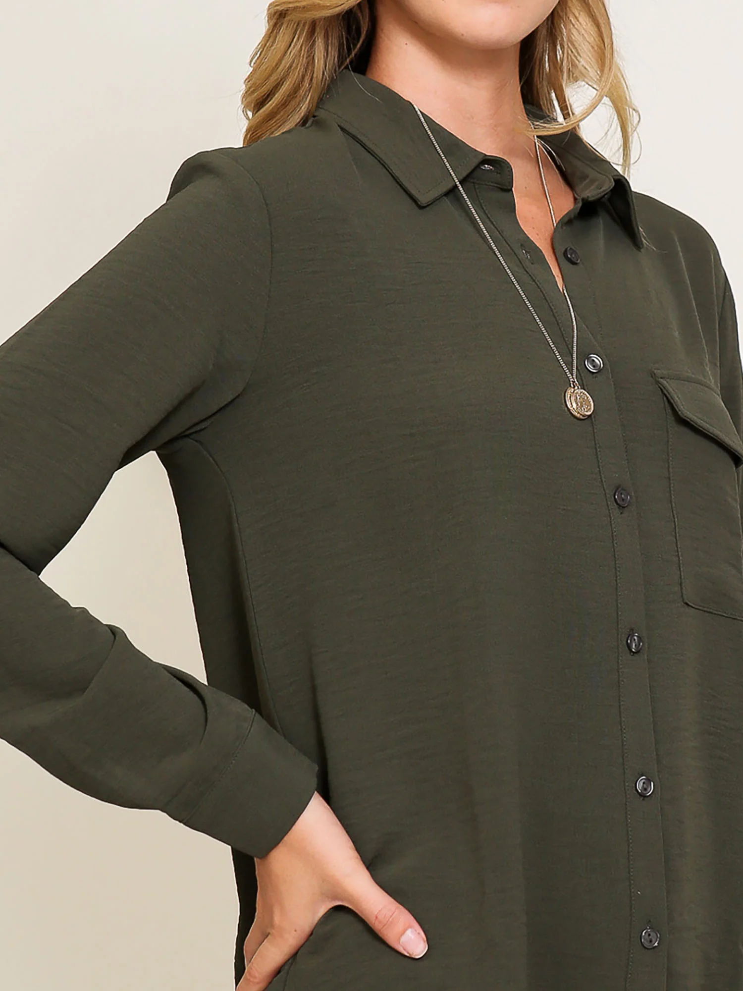 Long Sleeve Single Pocket Button Down Shirt - Image 11