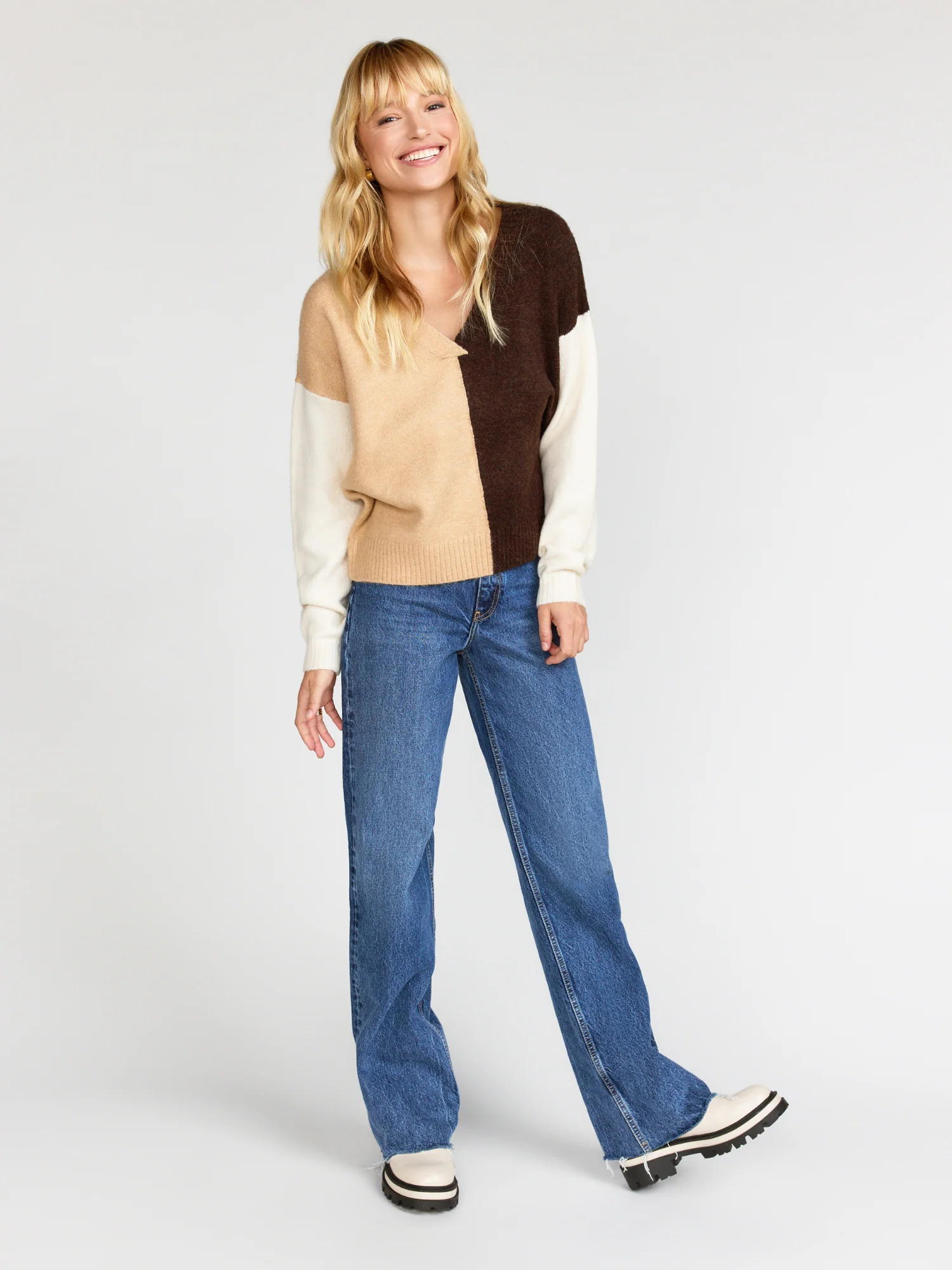Lush Long-Sleeve Tonal Brown Colorblock Pullover - Brands We Love - Image 3