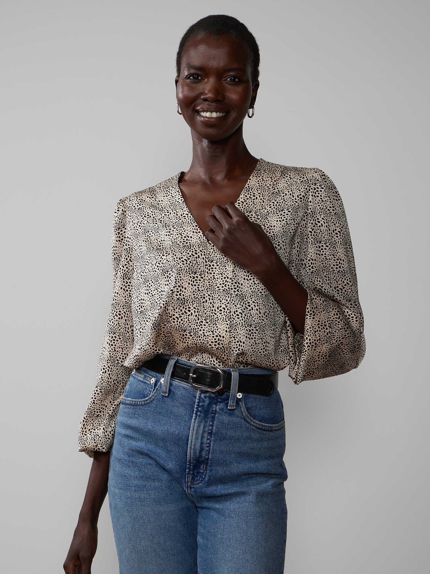 Long Sleeve V-Neck Animal Print Blouse - Image 4