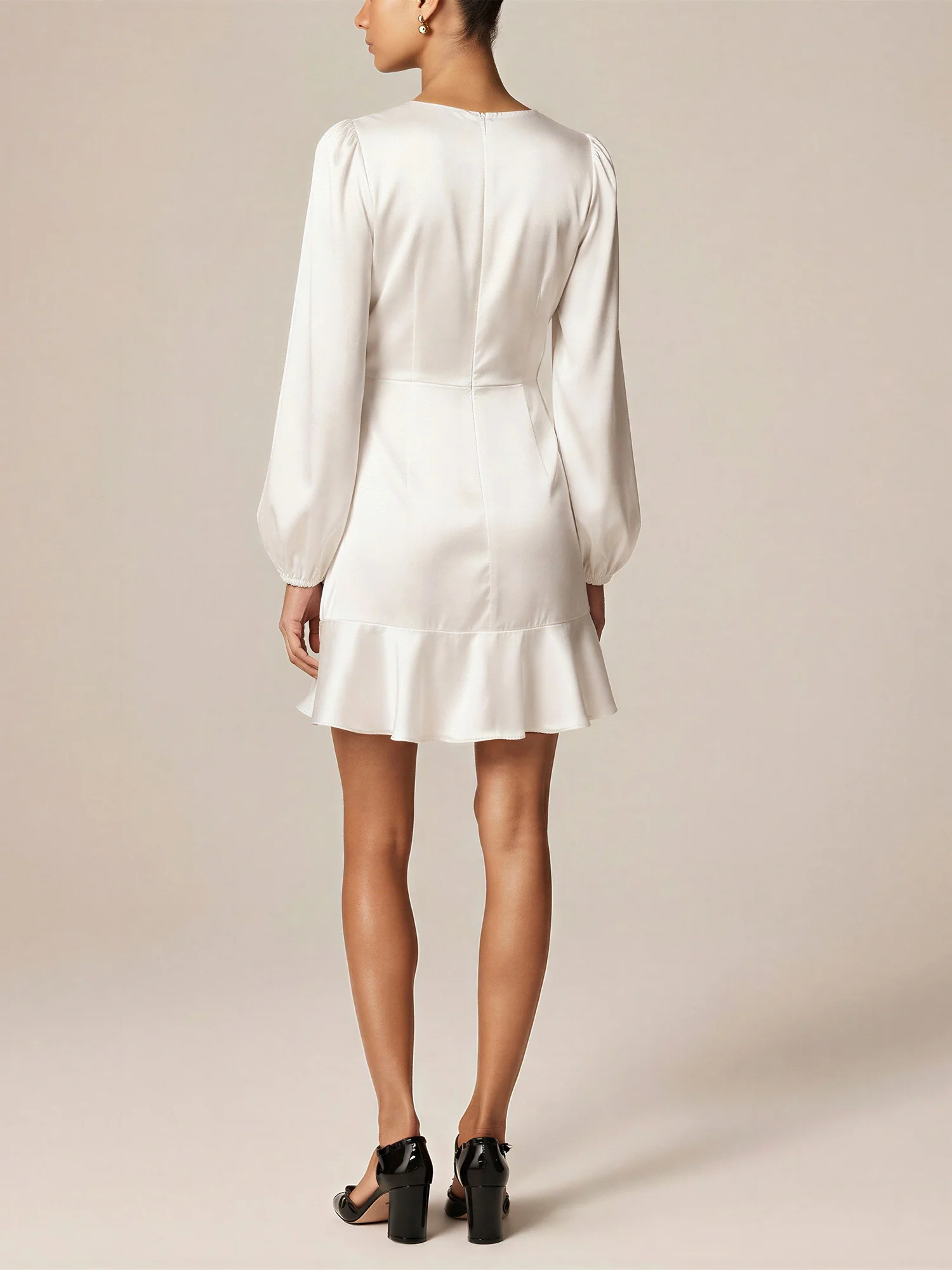 Long Sleeve Wrap Satin Mini Dress - Image 3