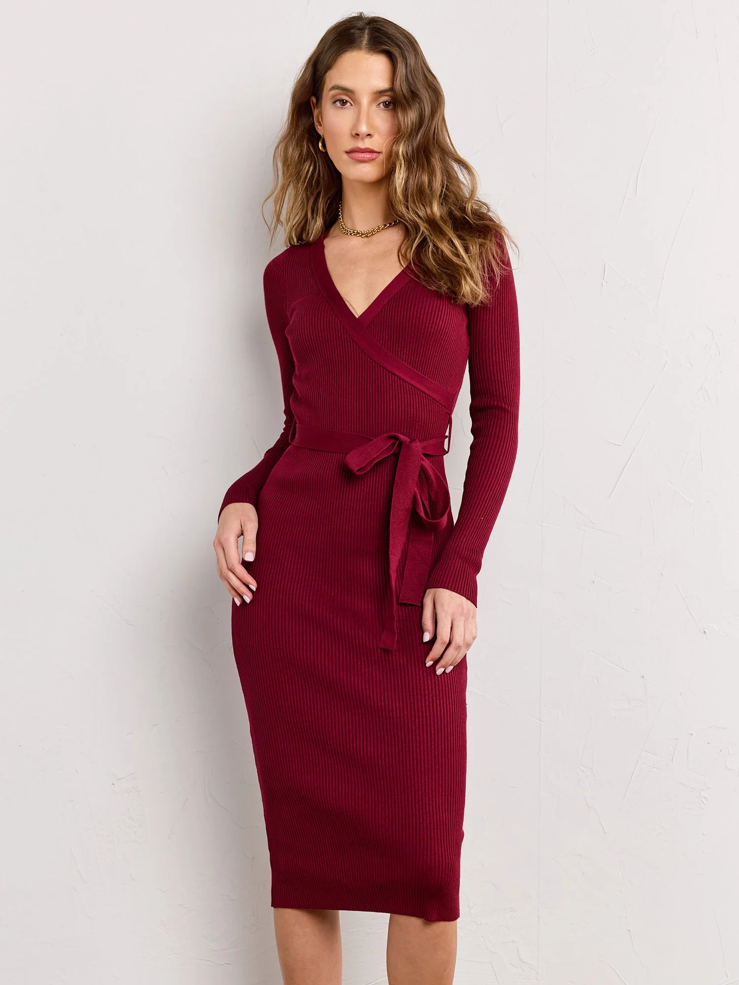 Long-Sleeve Wrap Sweater Dress - Jealous Tomato - Image 8