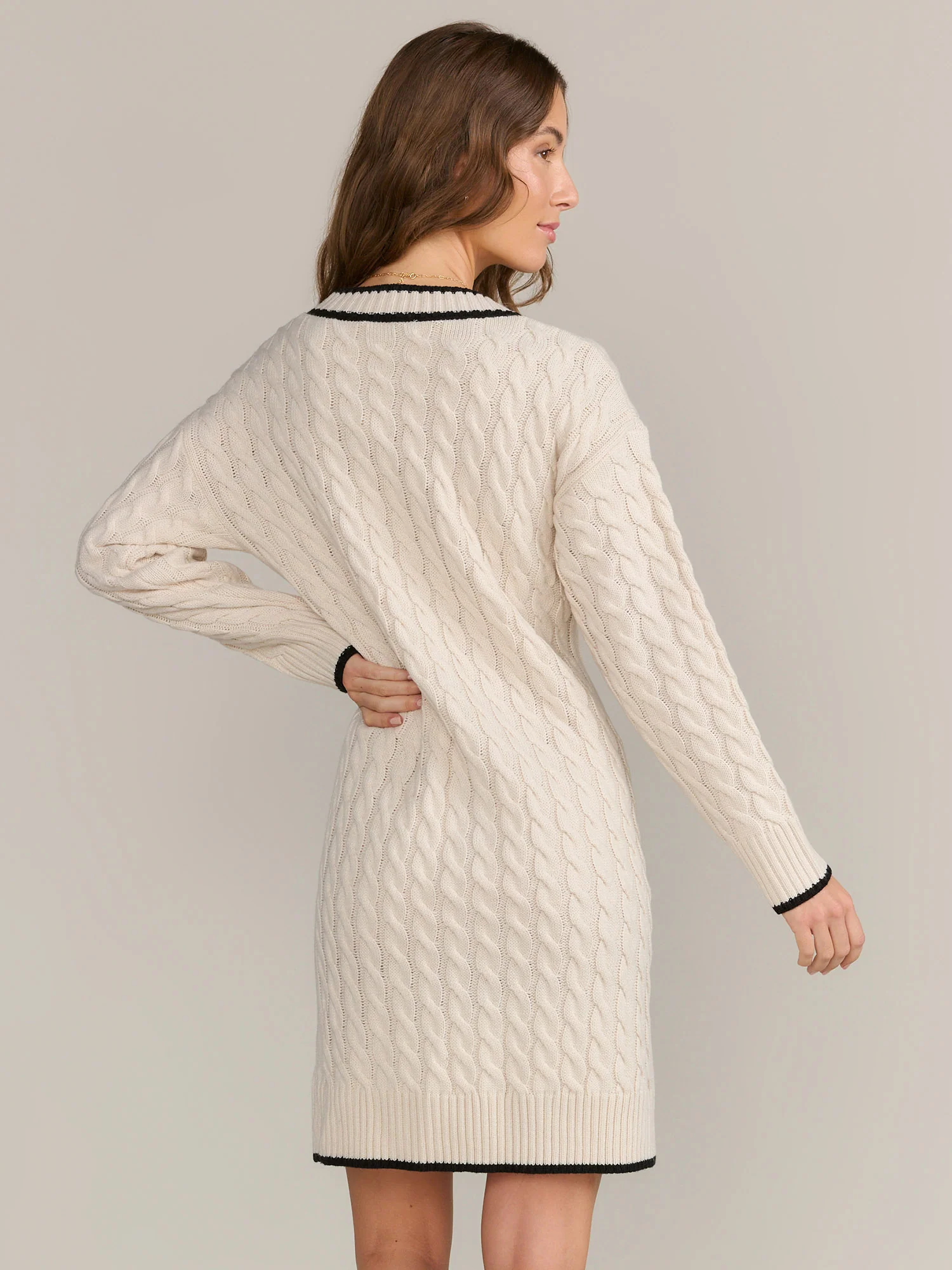 Longline Contrast Trim Cable Knit Cardigan - Fore Collection - Image 9