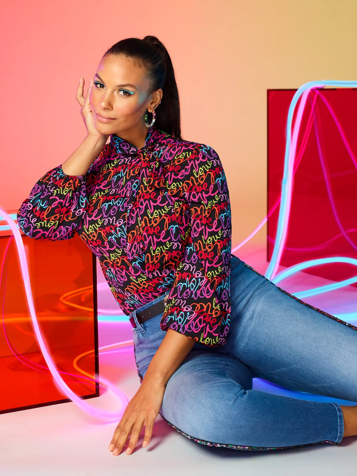 Love-Print Bow Blouse