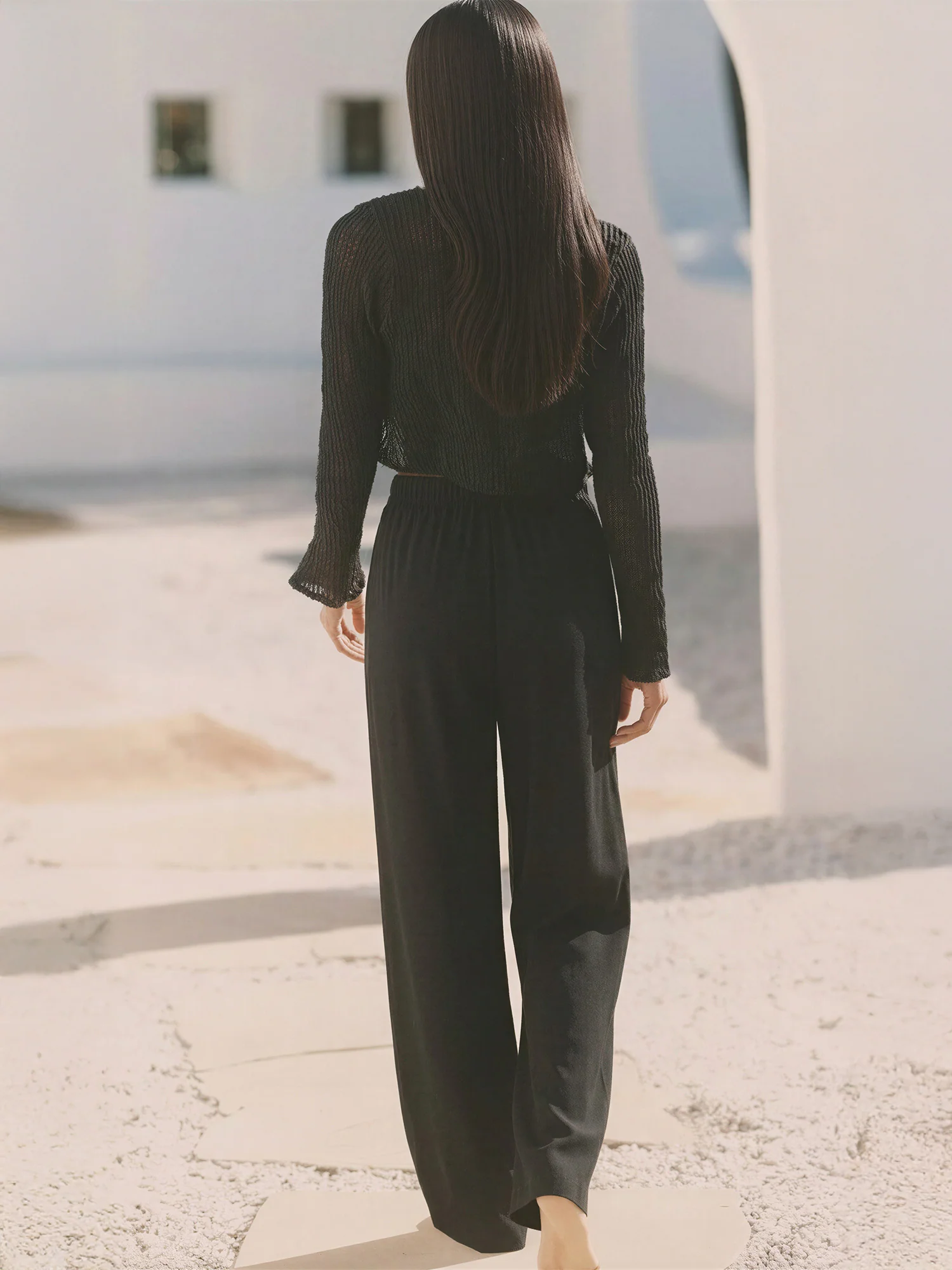 Beaded Tie Waist Linen Flowy Pants - Image 3