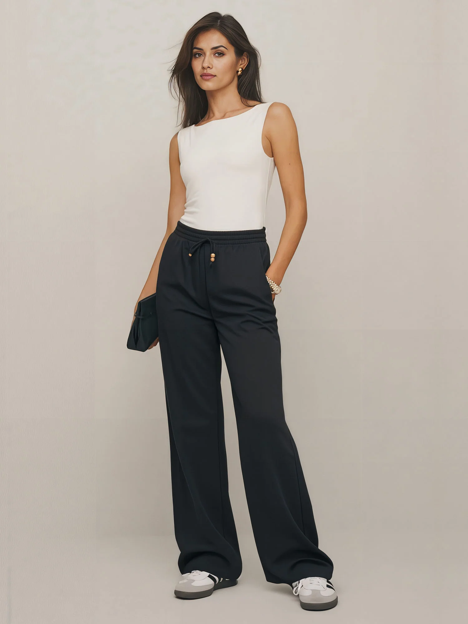 Beaded Tie Waist Linen Flowy Pants - Image 4