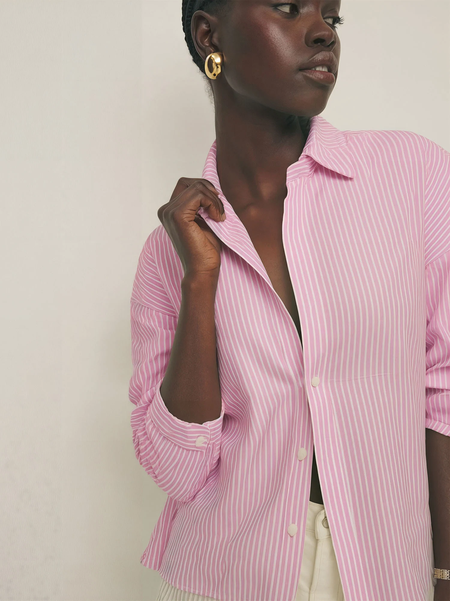 Long Sleeve Striped Collared Linen Blend Button Down Shirt - Image 14
