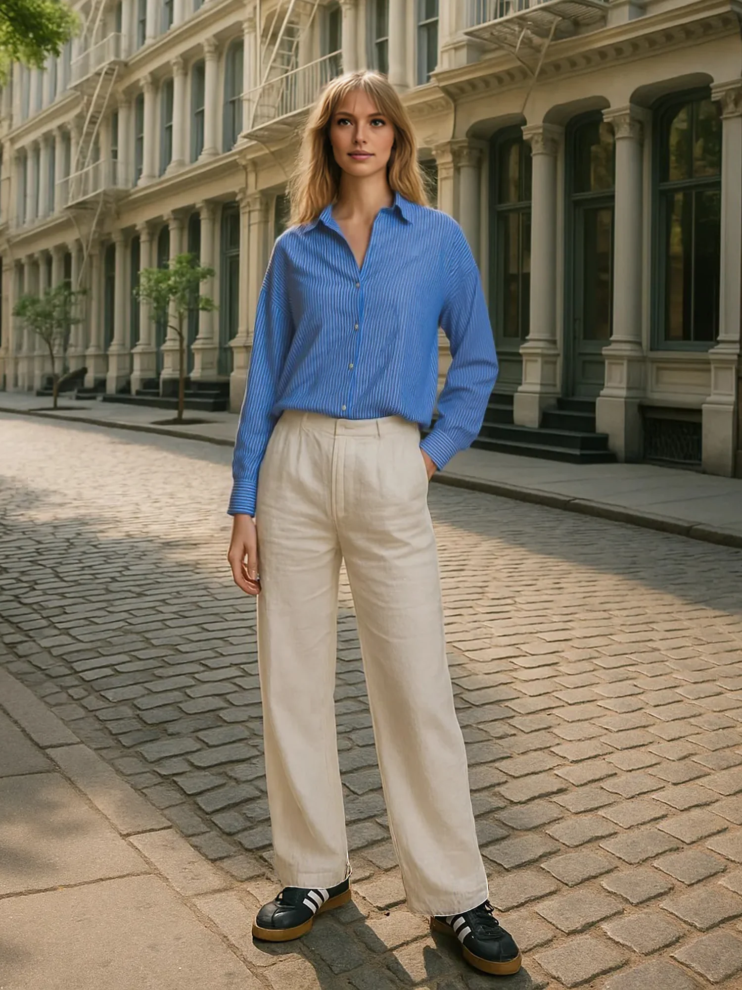 Long Sleeve Striped Collared Linen Blend Button Down Shirt - Image 8