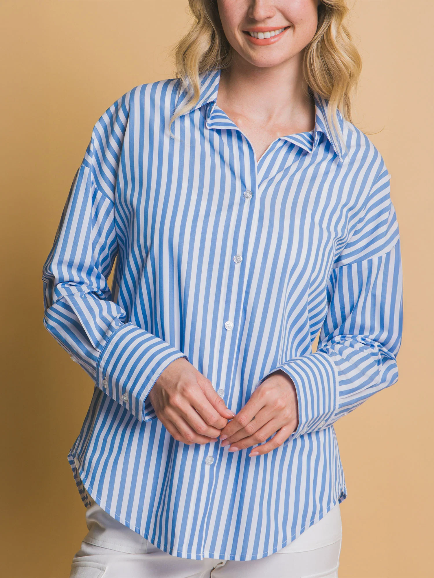 Stretch Cotton Striped Button Down Shirt - Image 12