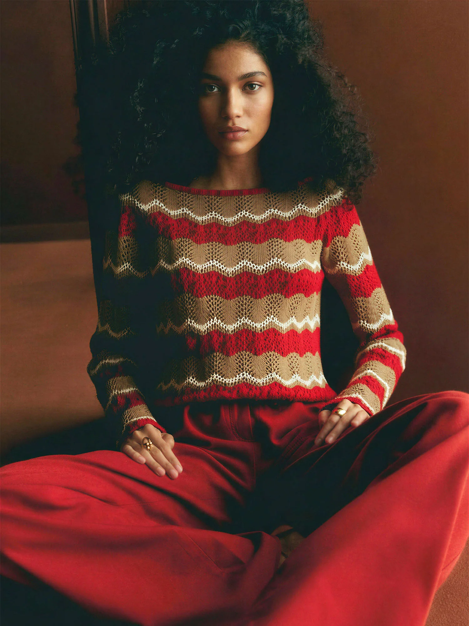 Boatneck Crochet Stripe Sweater