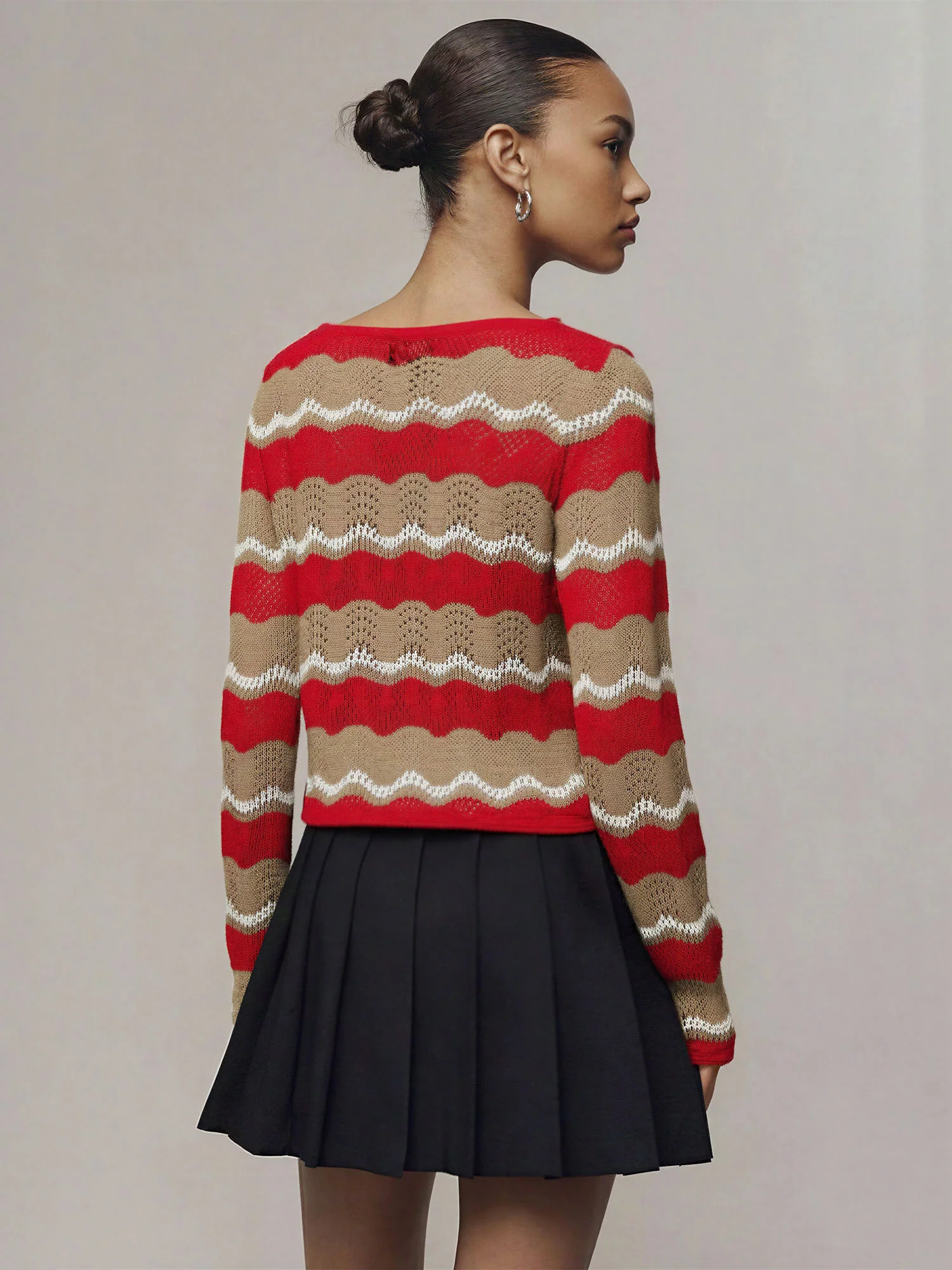 Boatneck Crochet Stripe Sweater - Image 4