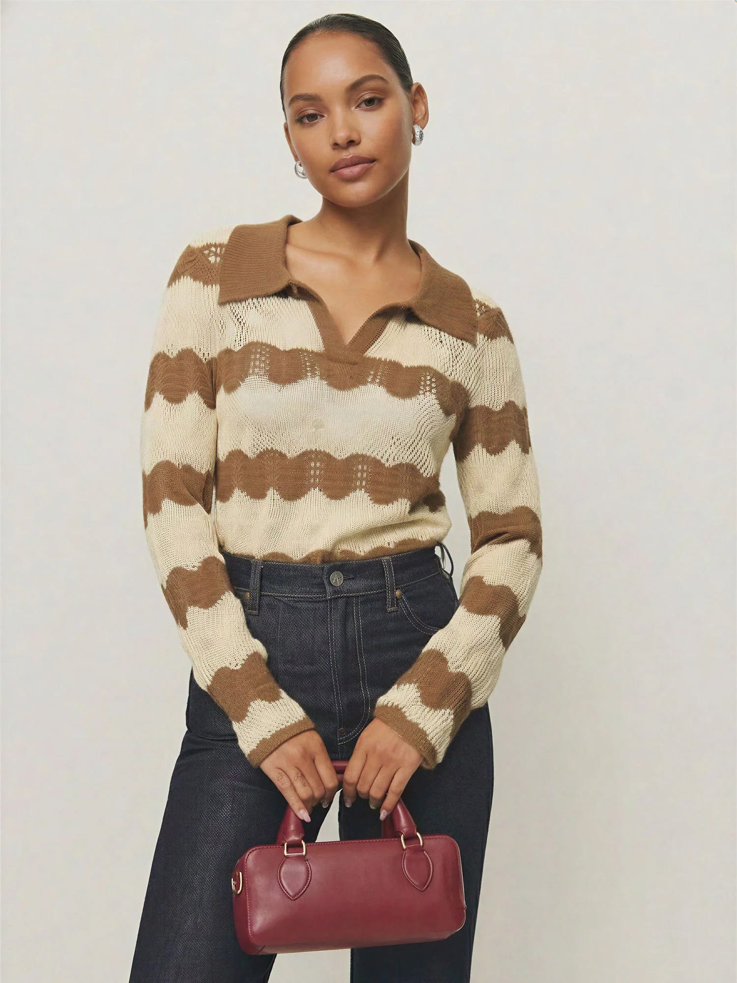 Collared Crochet Stripe Sweater - Image 4