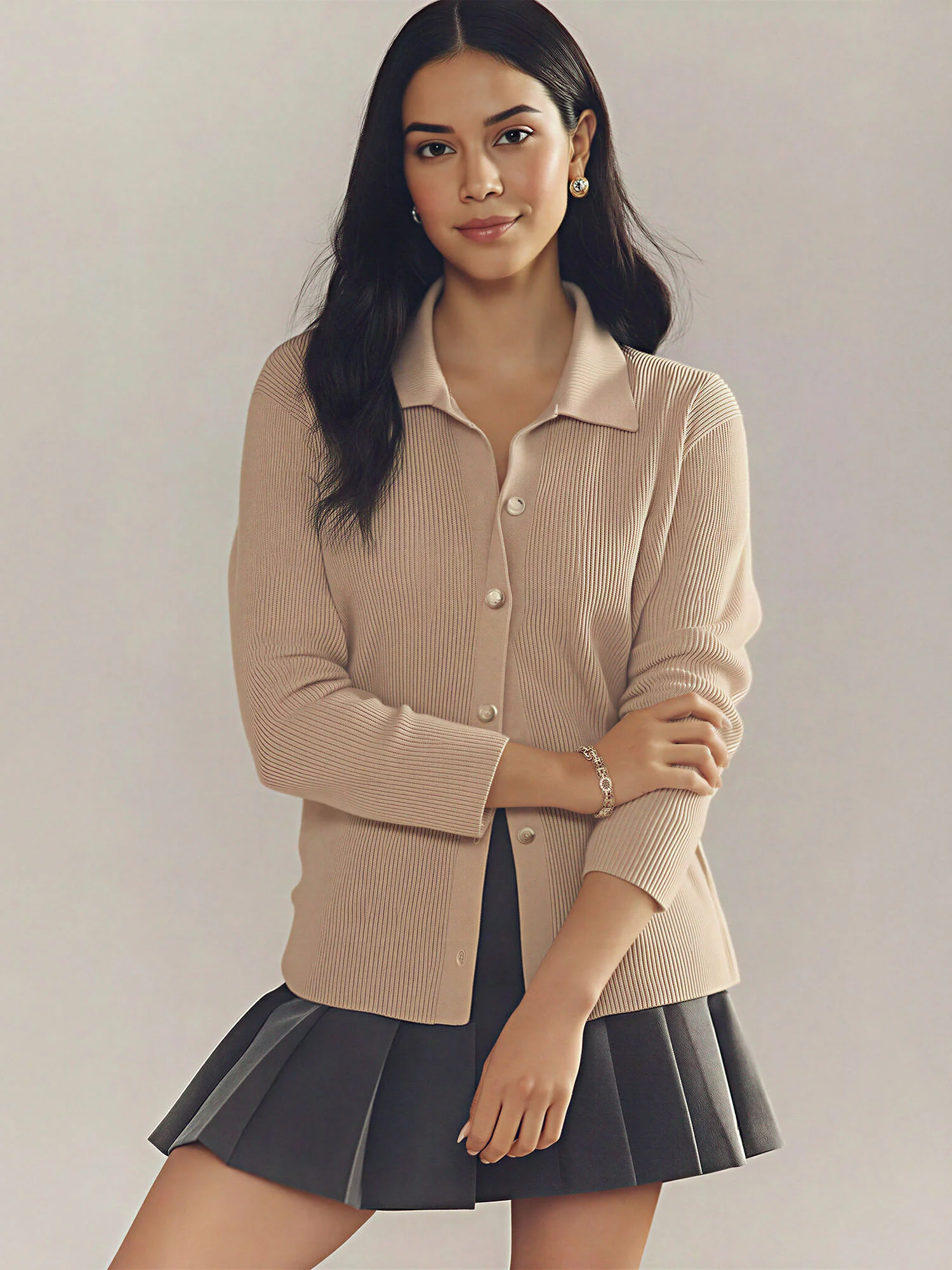 Collared Rib Button Front Sweater - Image 2