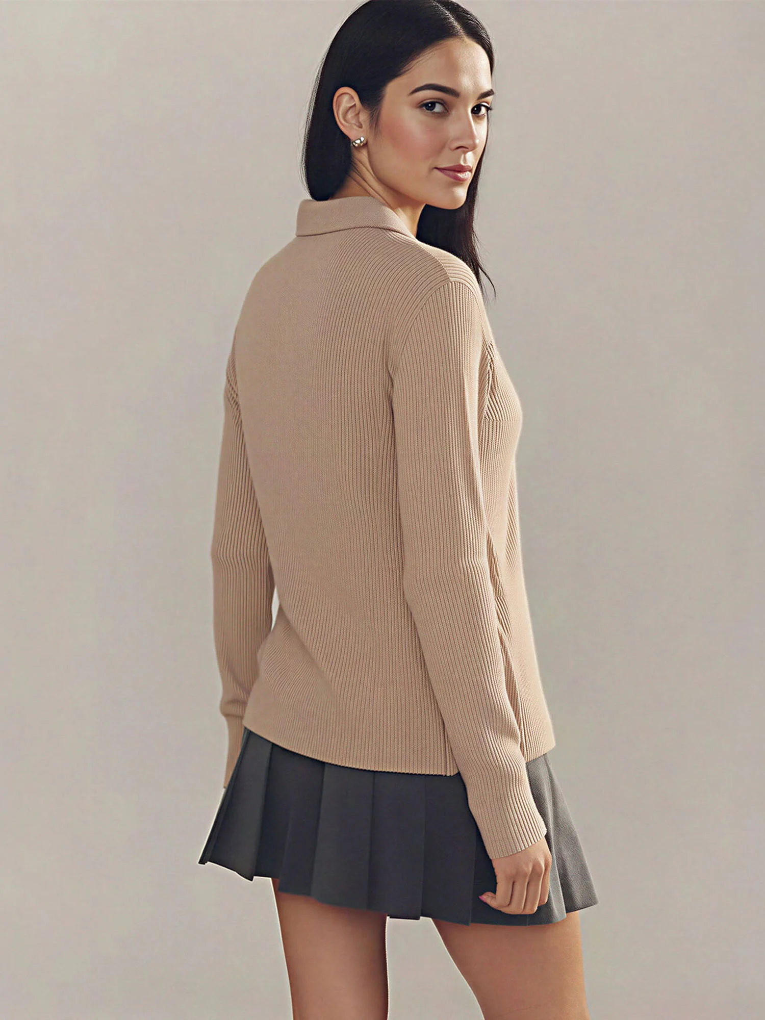 Collared Rib Button Front Sweater - Image 4