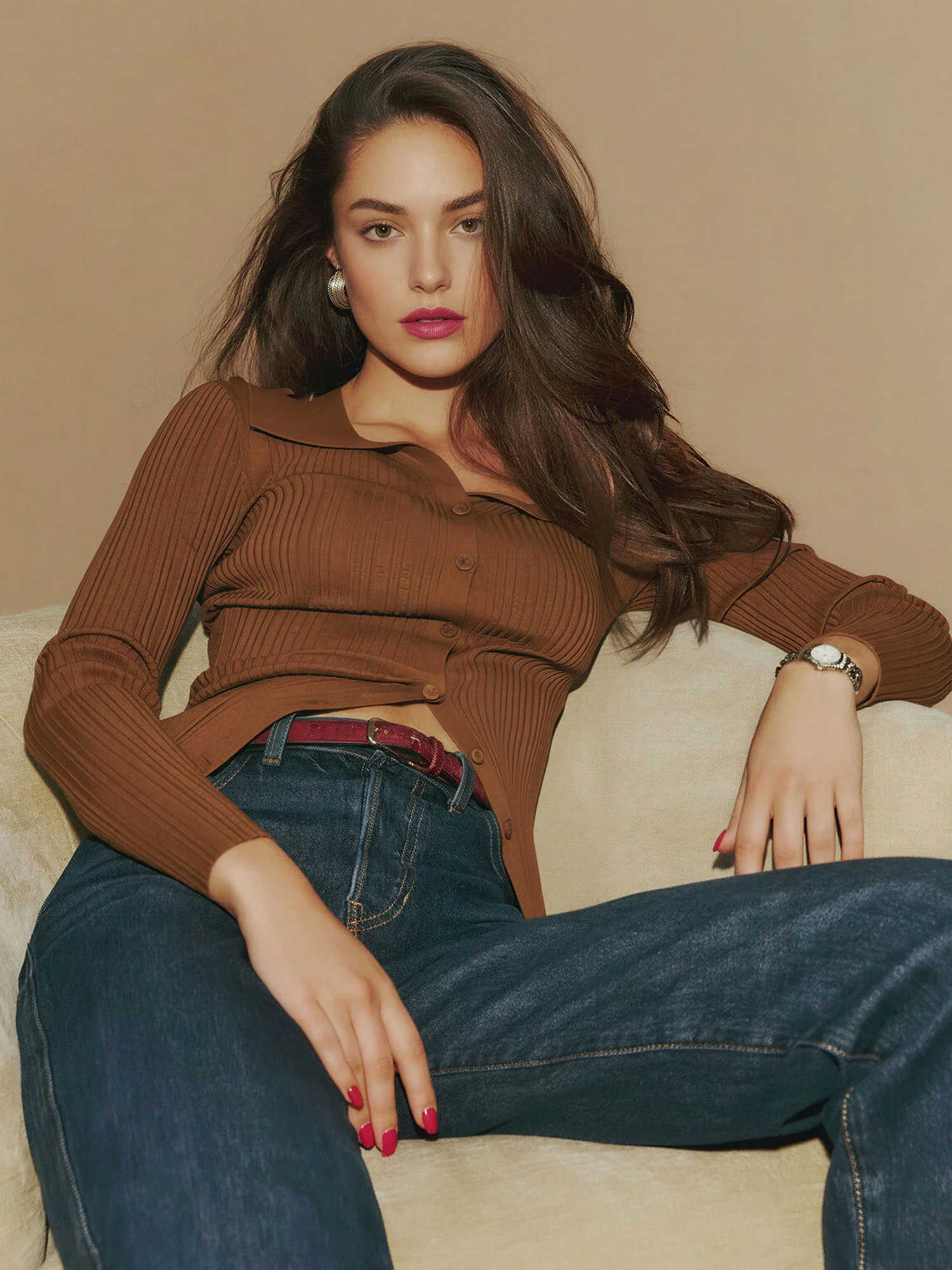 Collared Ribbed Button Down Sweater