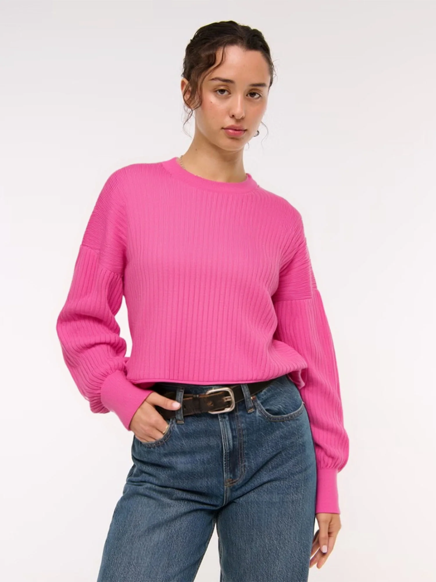 Crew Neck Ribbed Drop Shoulder Sweater - Image 3