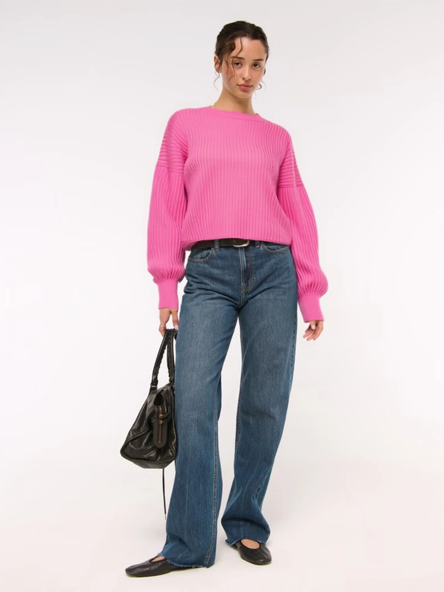 Crew Neck Ribbed Drop Shoulder Sweater - Image 4