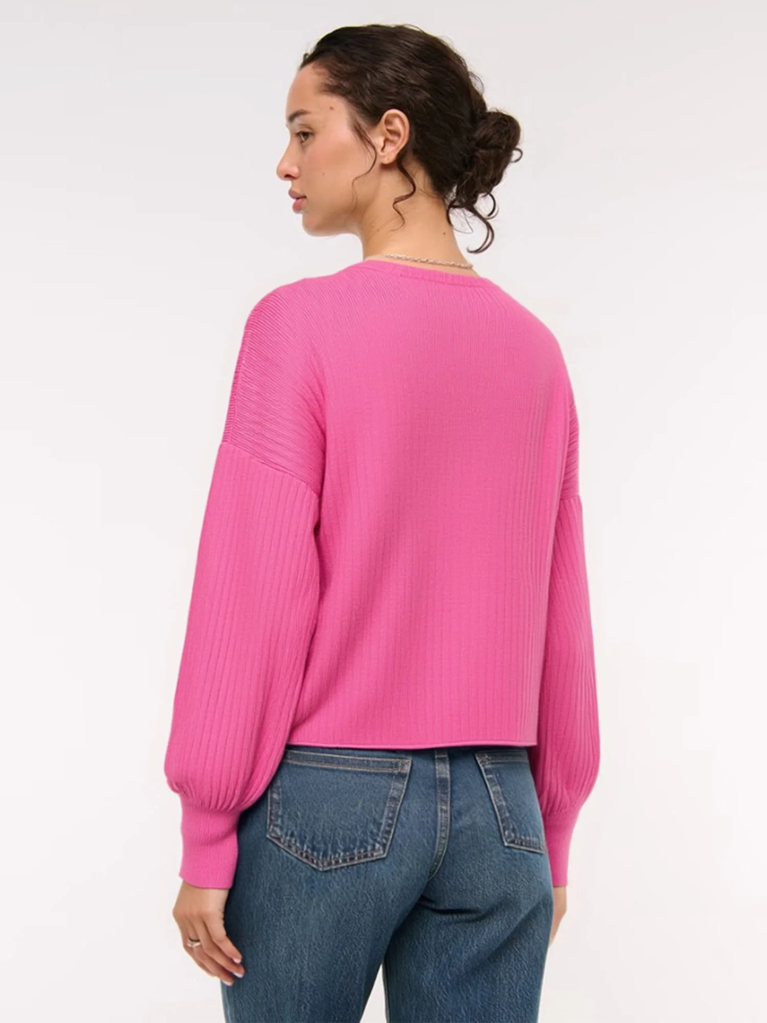 Crew Neck Ribbed Drop Shoulder Sweater - Image 5