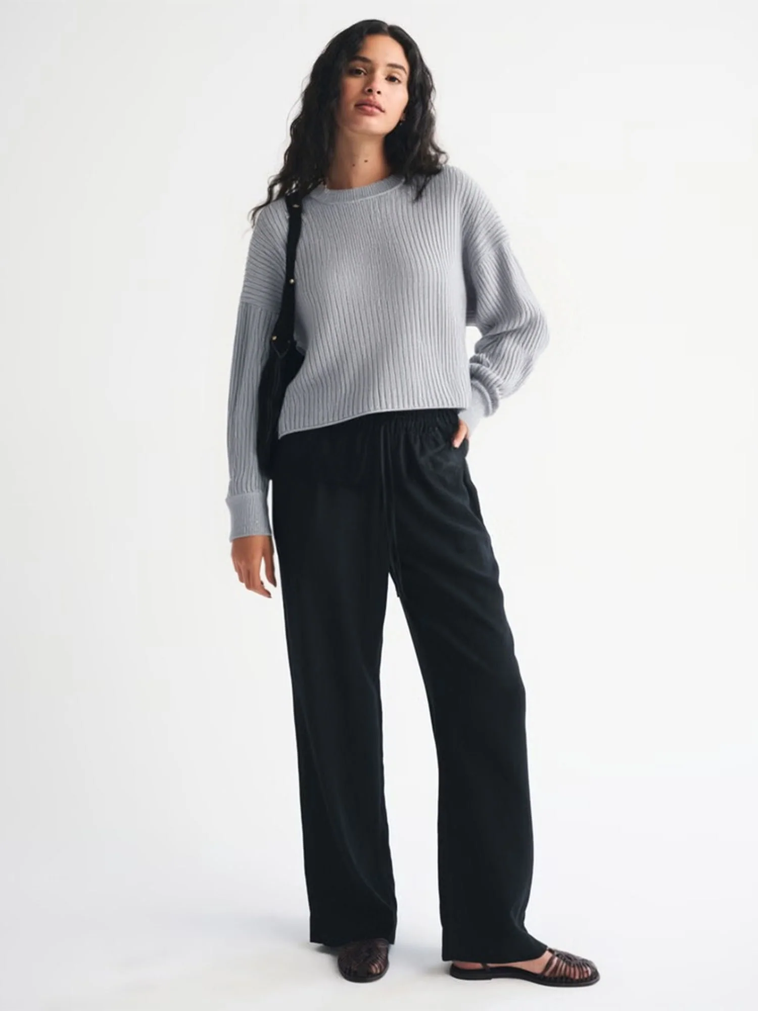 Crew Neck Ribbed Drop Shoulder Sweater - Image 7