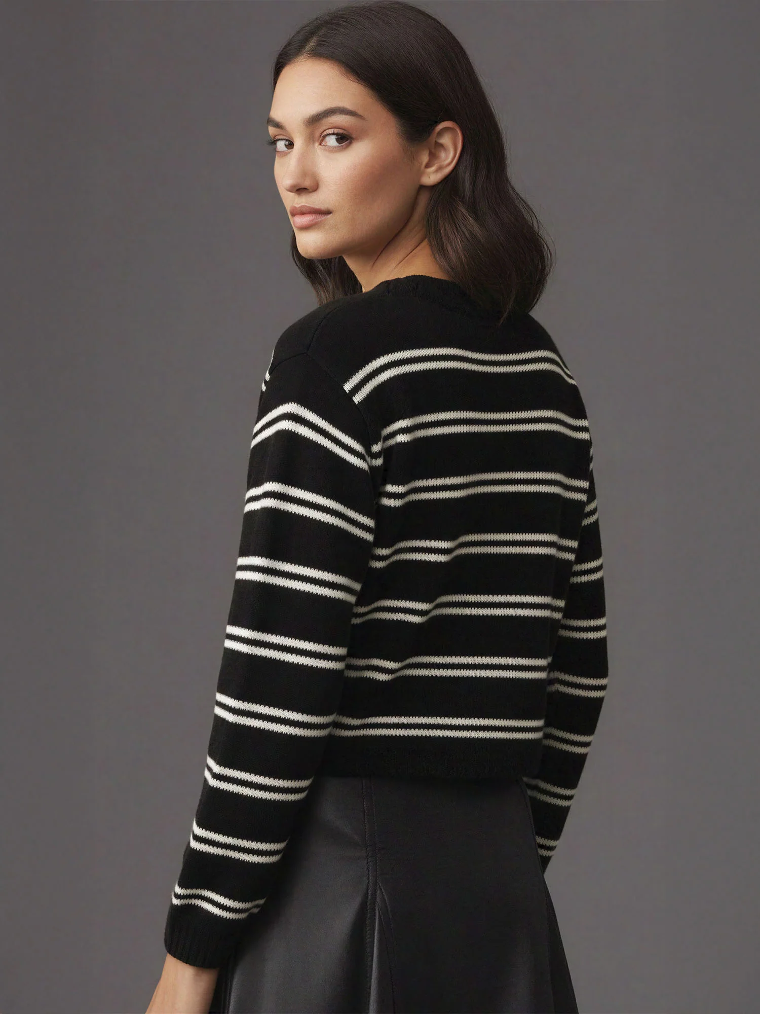 Crew Neck Stripe Button Front Cardigan - Image 4