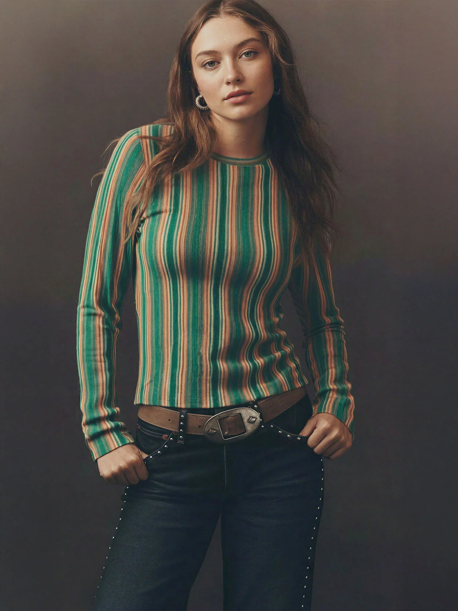 Crew Neck Vertical Stripe Sweater - Image 2