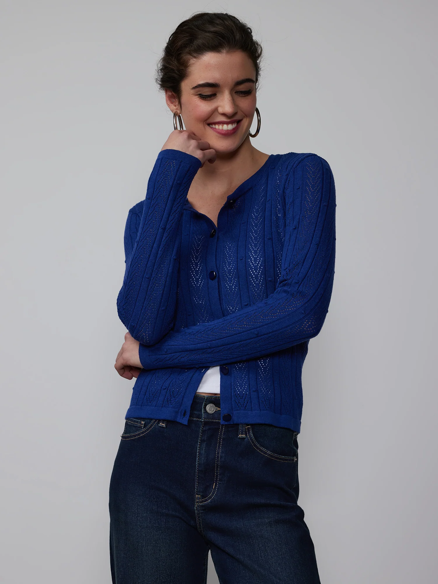 Crew Neck Bobble Stitch Cardigan - Image 6