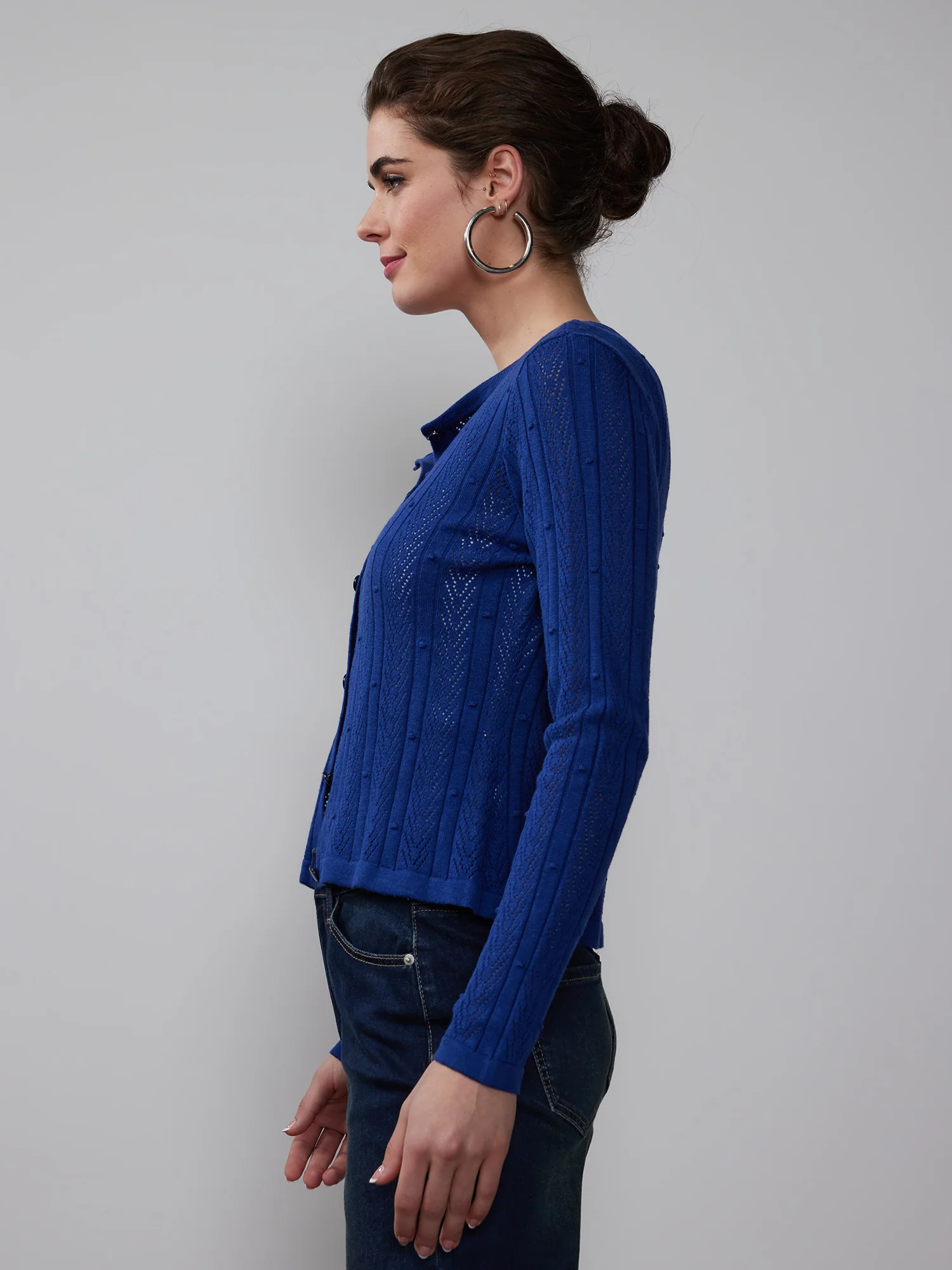 Crew Neck Bobble Stitch Cardigan - Image 7
