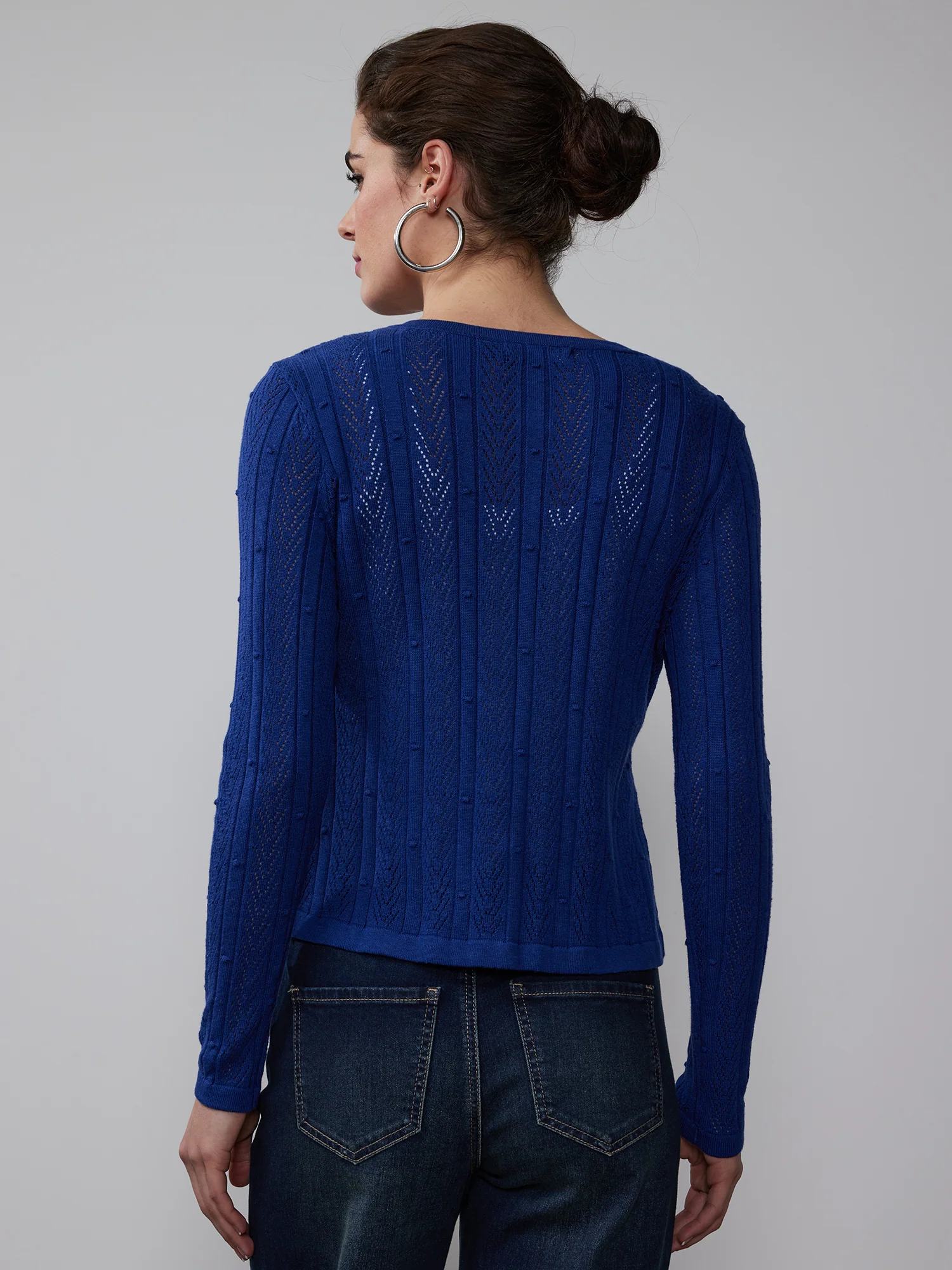 Crew Neck Bobble Stitch Cardigan - Image 8