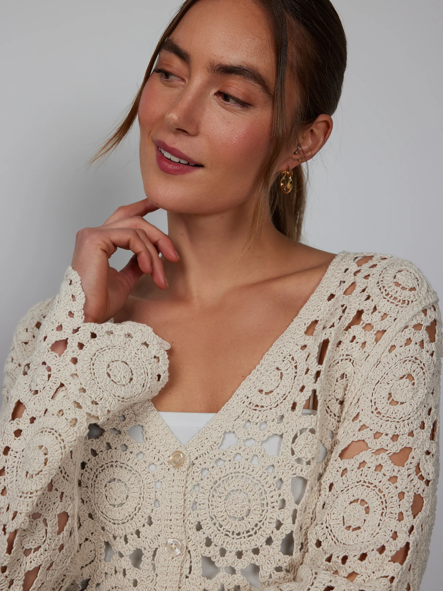 Long Sleeve Crochet Cardigan - Image 4