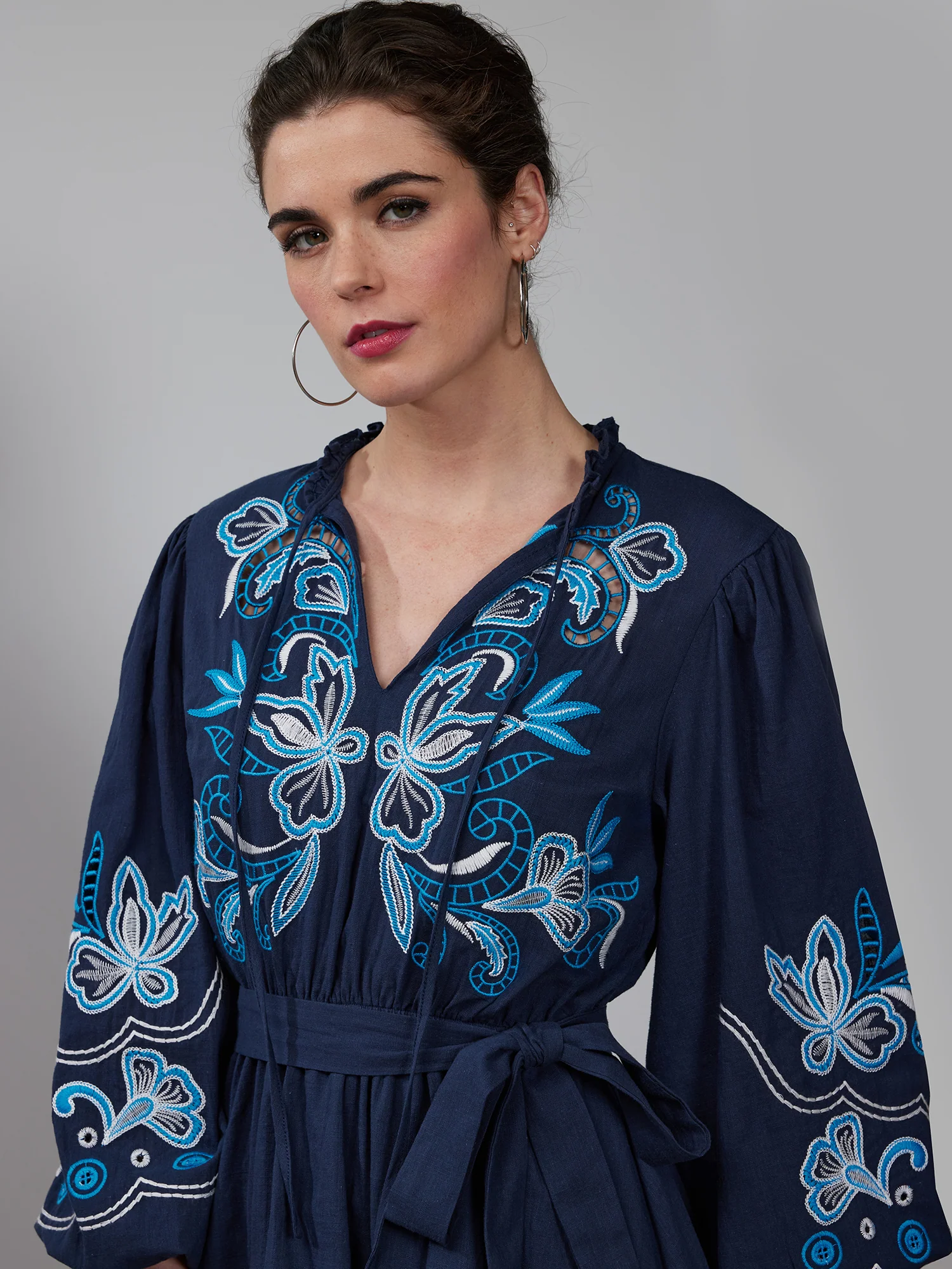 Floral Embroidery Cotton Mini Dress - Image 4