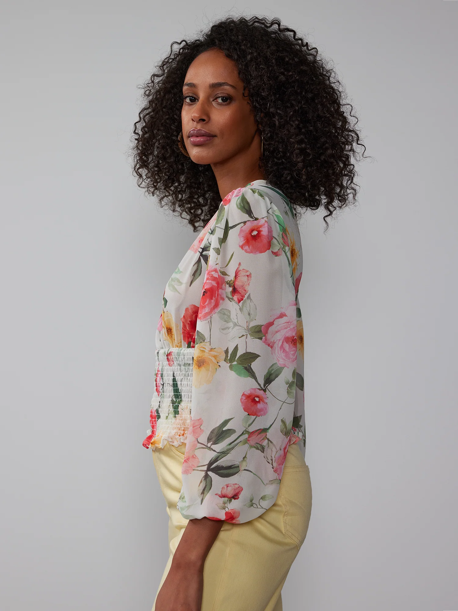 V-Neck Smocked Bodice Floral Blouse - Image 2