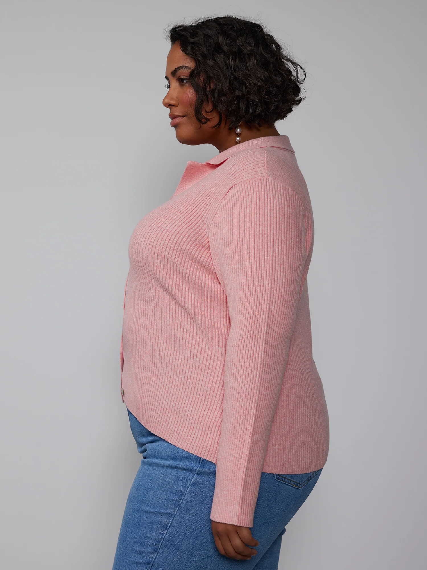 Plus Ribbed Collar Neck Cardigan - Image 2