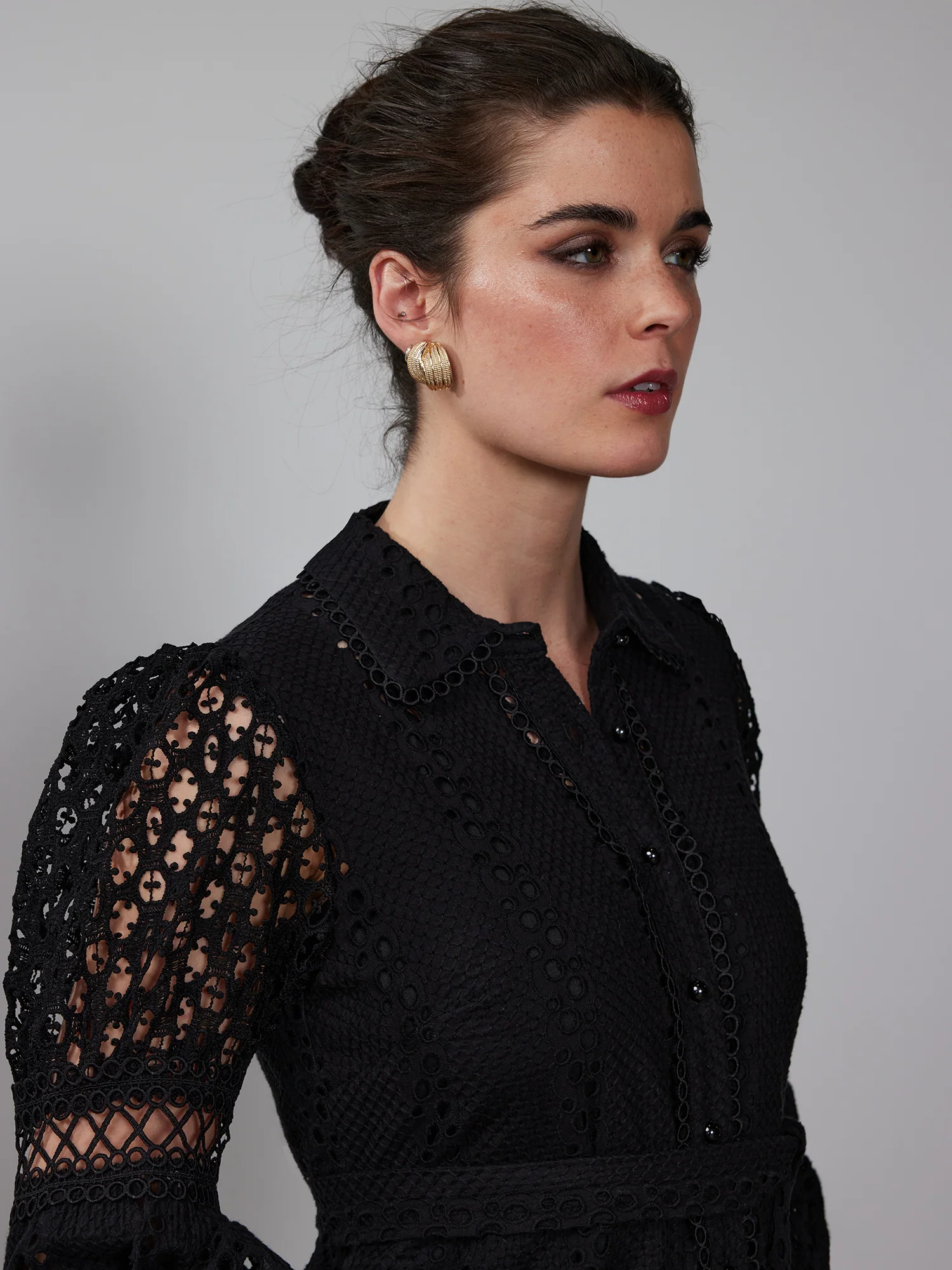 Mixed Eyelet Lattice Shirt Dress - Image 4