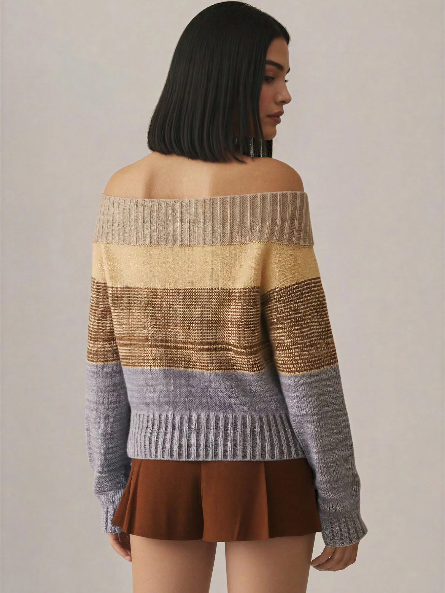 Mixed Stripe Off The Shoulder Sweater - Image 3