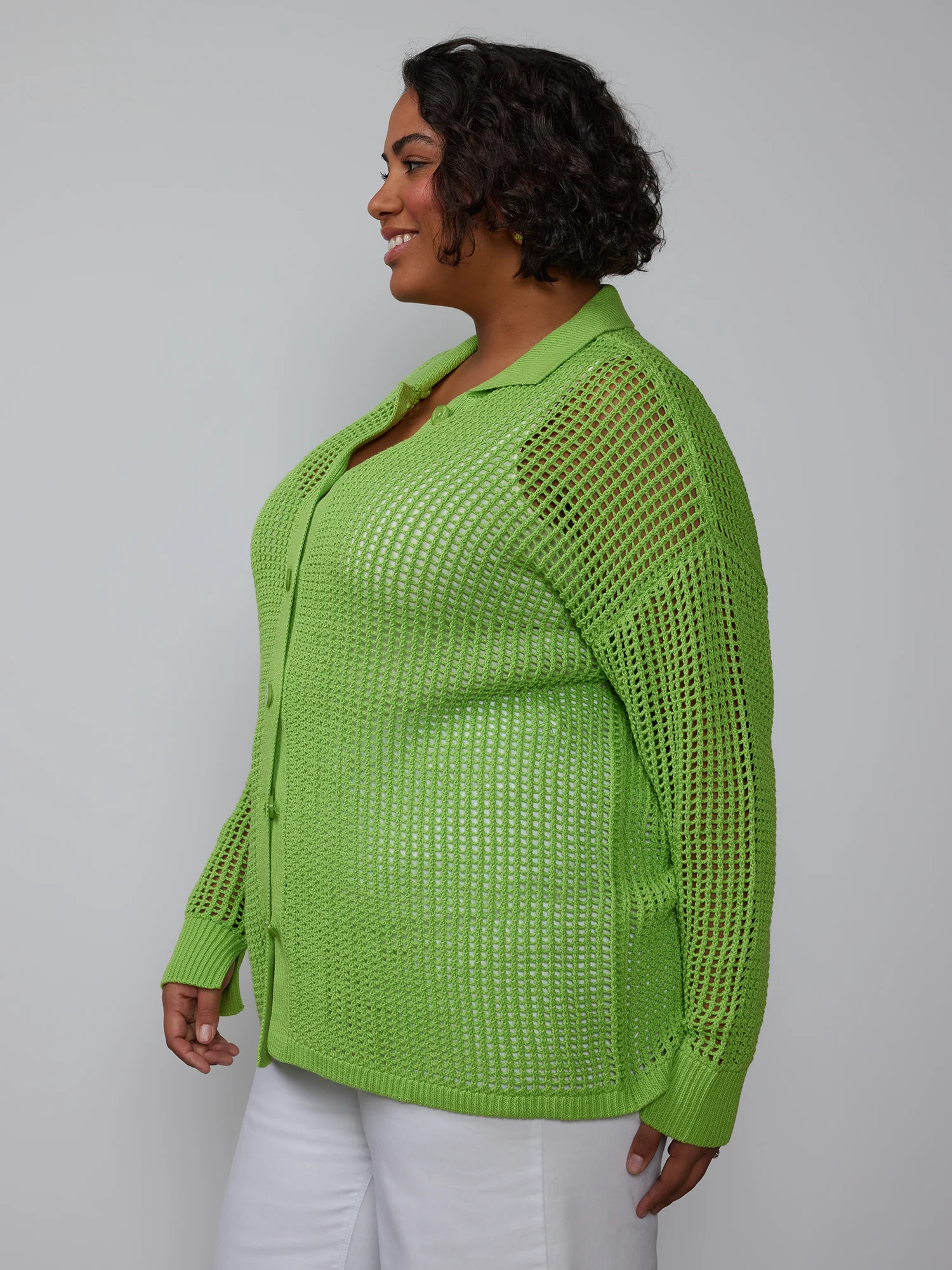 Plus Open Stitch Collar Neck Cardigan - Image 7