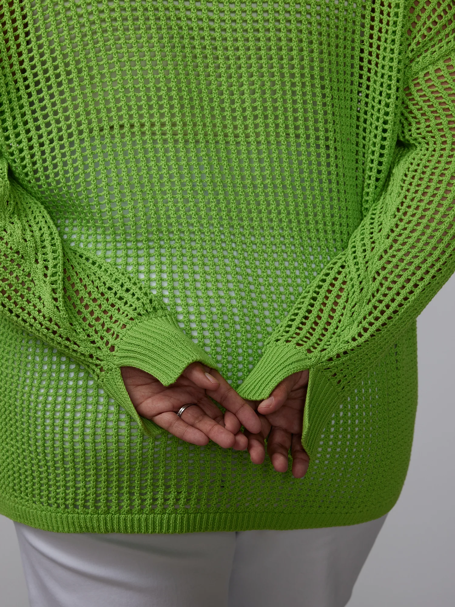 Plus Open Stitch Collar Neck Cardigan - Image 9