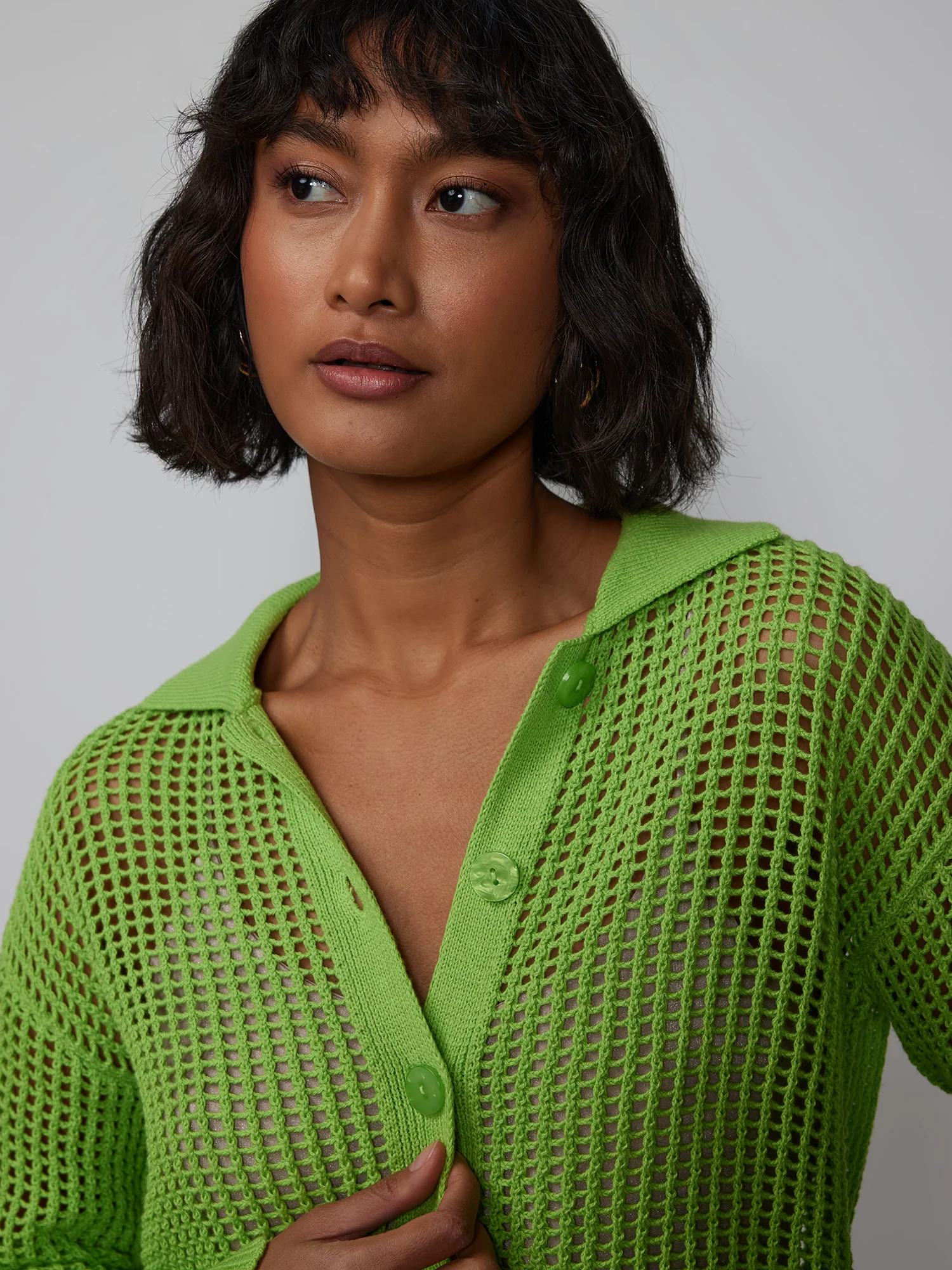 Open Stitch Collar Neck Cardigan - Image 14