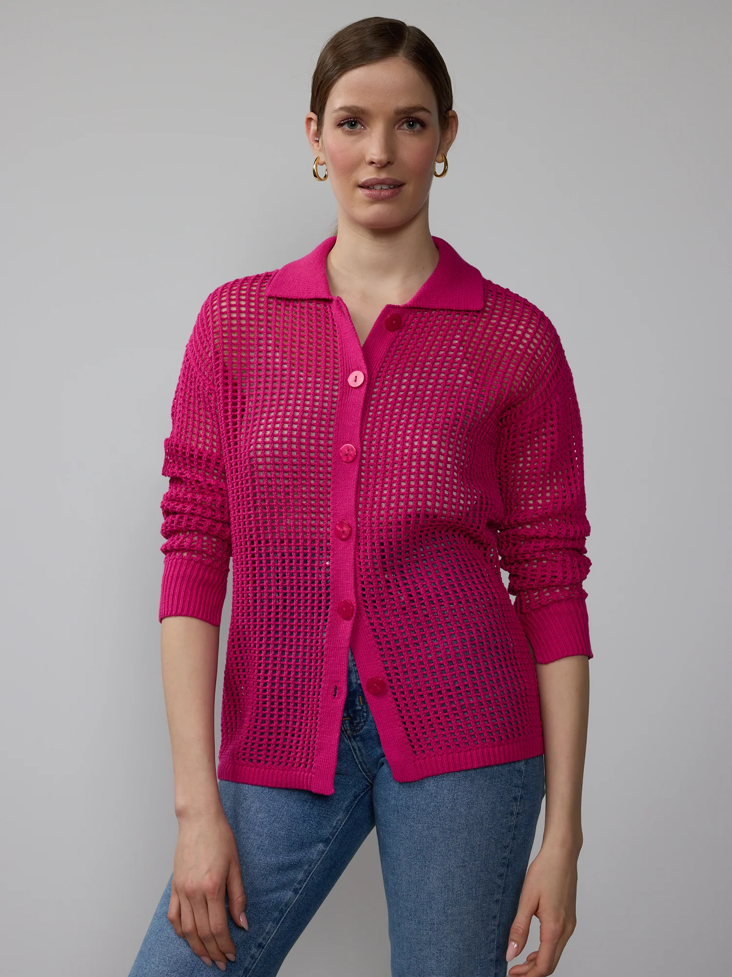 Open Stitch Collar Neck Cardigan - Image 6